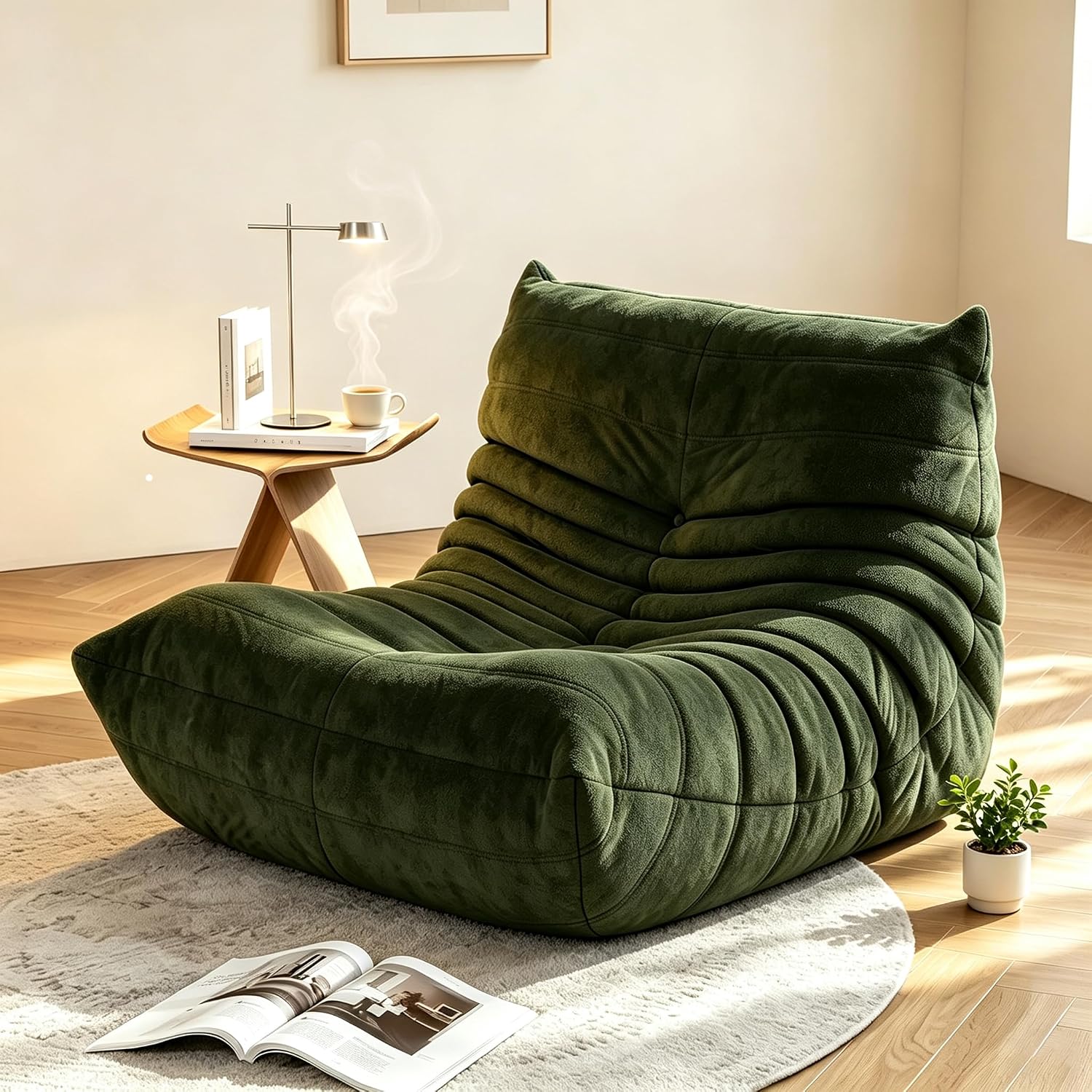 Bean Bag Chair for Adults, L-Shaped Memory Foam Togo Lounger, Green - Image 29