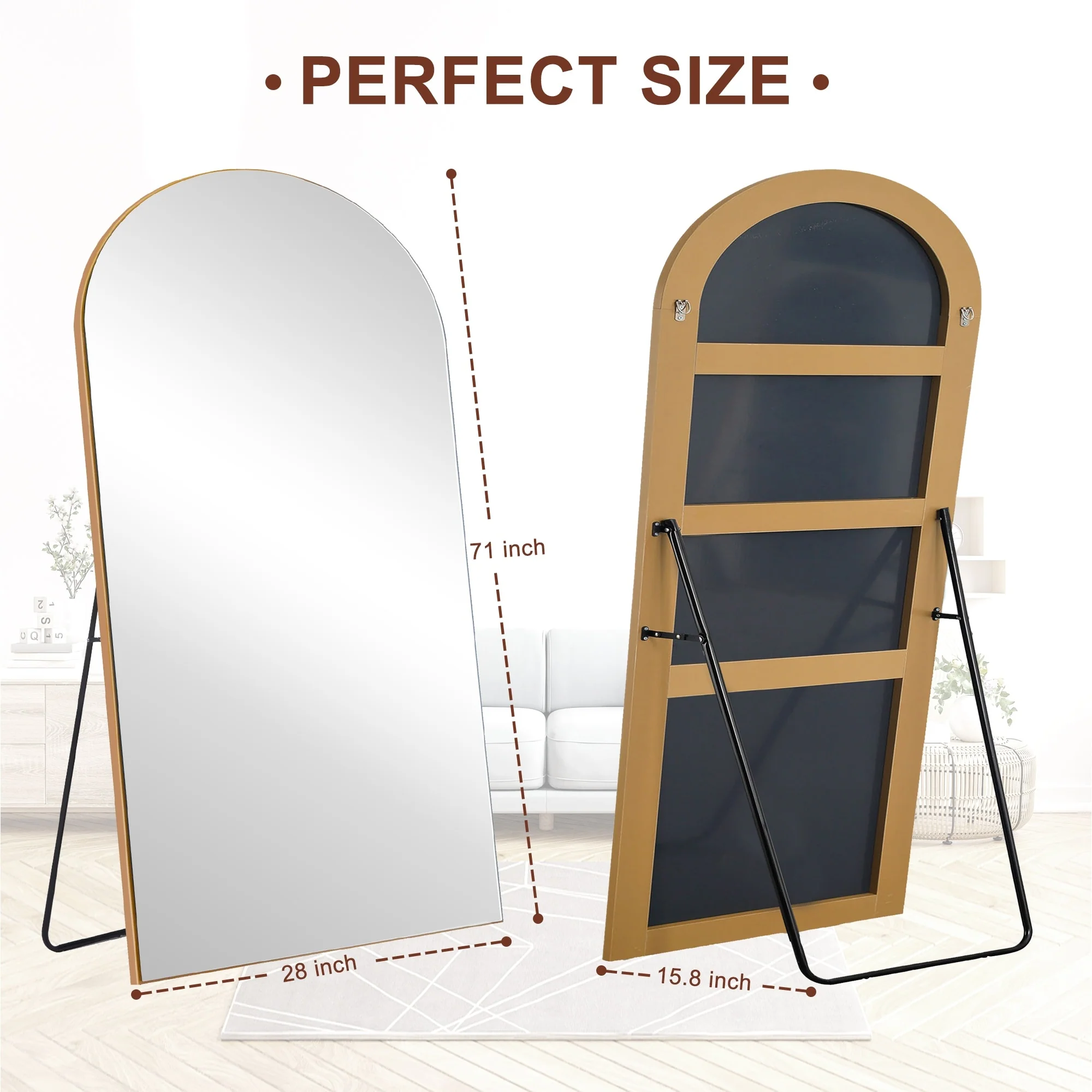 Arched Full Length Wood Floor Mirror, Full Body Standing and Wall Mounted Mirror for Bedroom, Living Room and Home Decor - Image 67