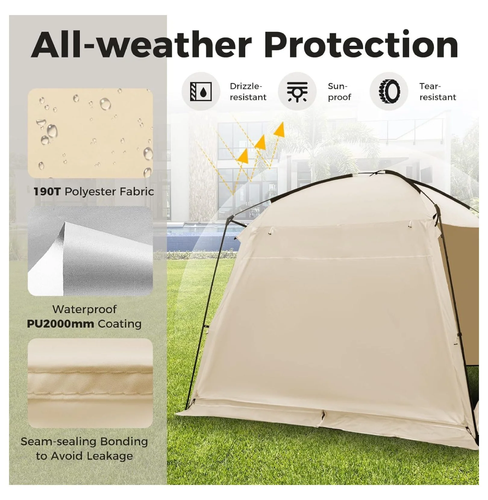 10x10 Screen Tent, Portable Screen House for Camping & Patios - Easy Setup Canopy with Mesh Walls, 2 Doors & Carry Bag Beige - Image 3