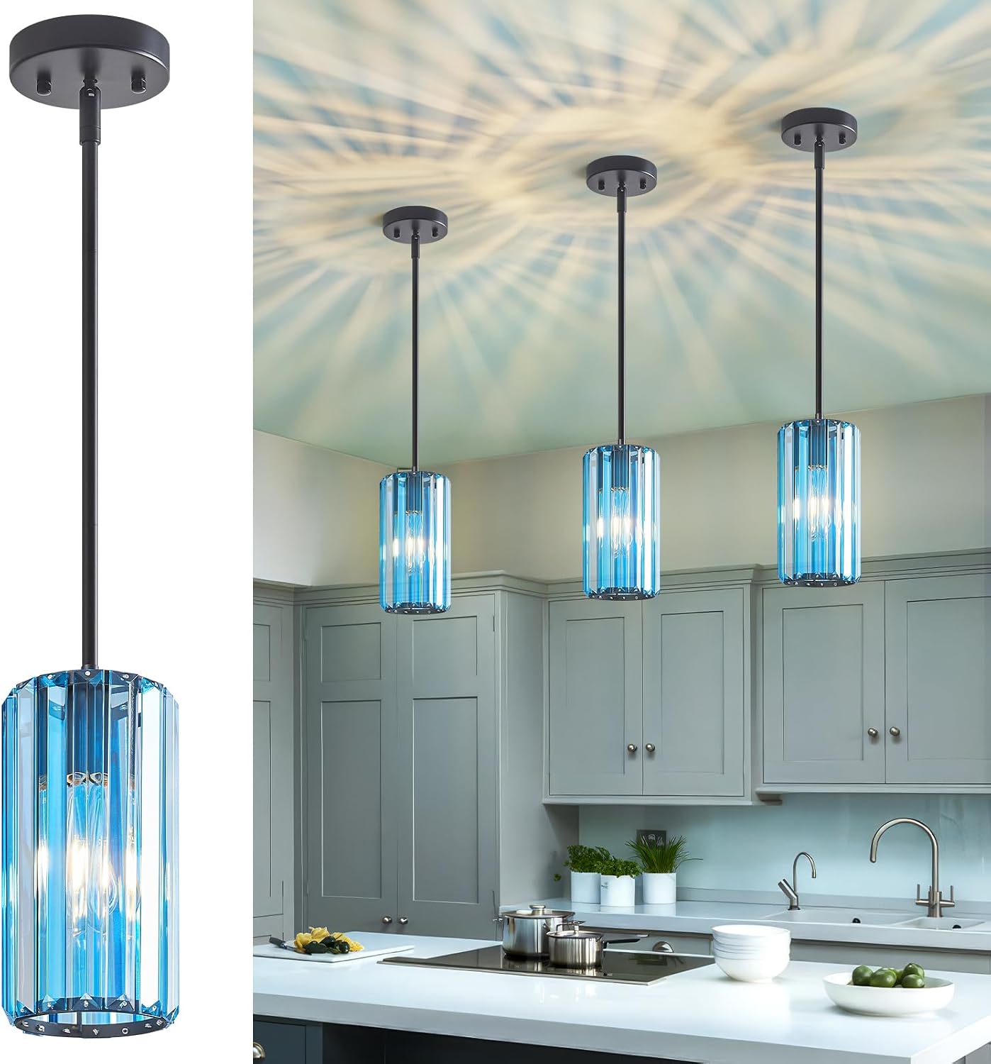 Chrome Pendant Lighting, Modern Pendant Light, Mini Crystal Chandeliers, Adjustable Pendant Light Fixture for Kitchen Island, Dining Room, Corridor & Bedroom (Chrome, 3-Pack) - Image 29