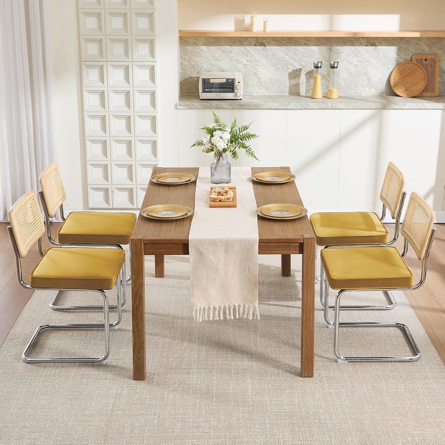 Natural Rattan Dining Chairs Set of 2, Modern Cesca Kitchen Chair - Image 12