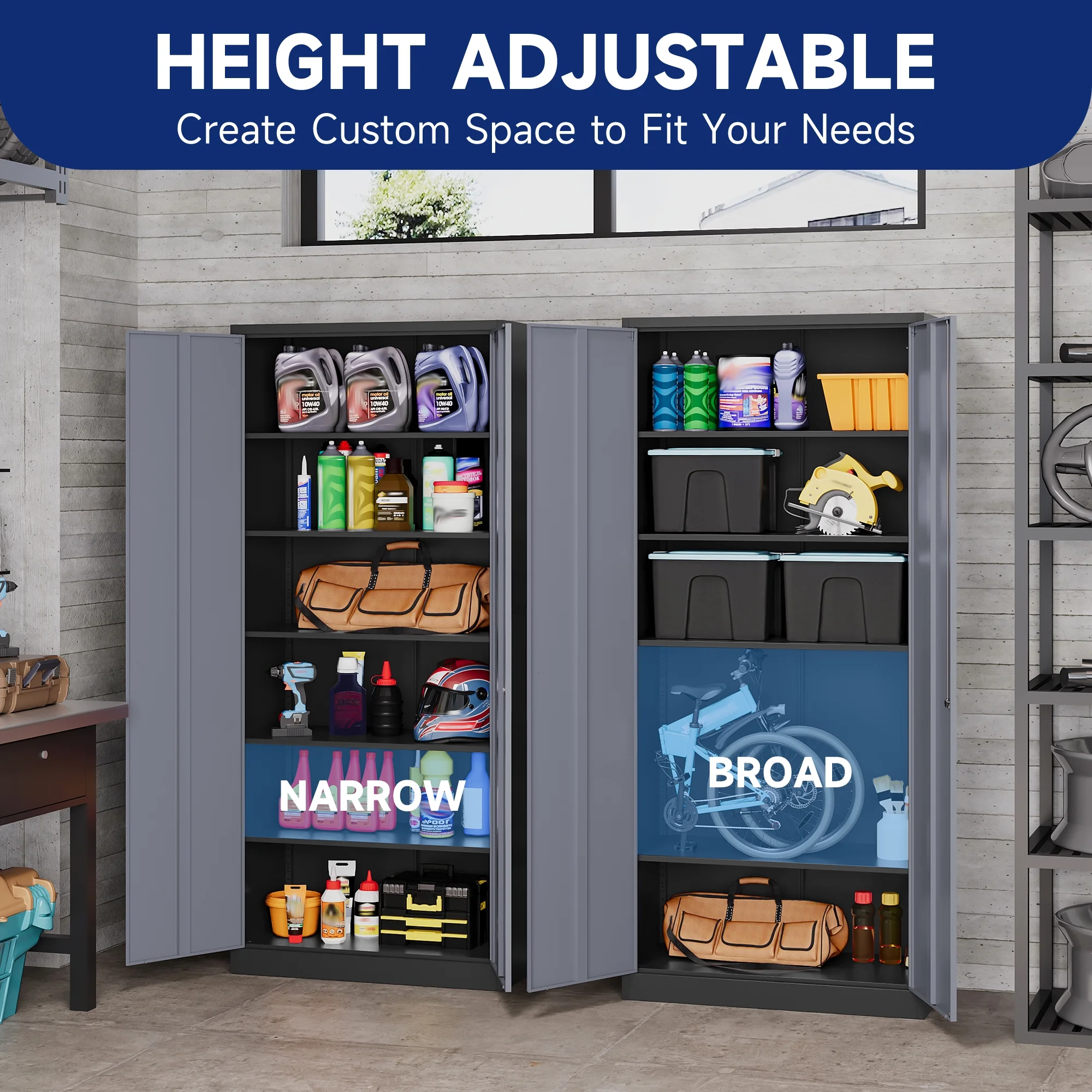 AUHUP Metal Storage Cabinet with Wheels, 73" Rolling Garage Storage Cabinets with 4 Adjustable Shelves & Locking Doors,Black Tool Cabinet for Garage,Home,Warehouse,Workshop - Image 16