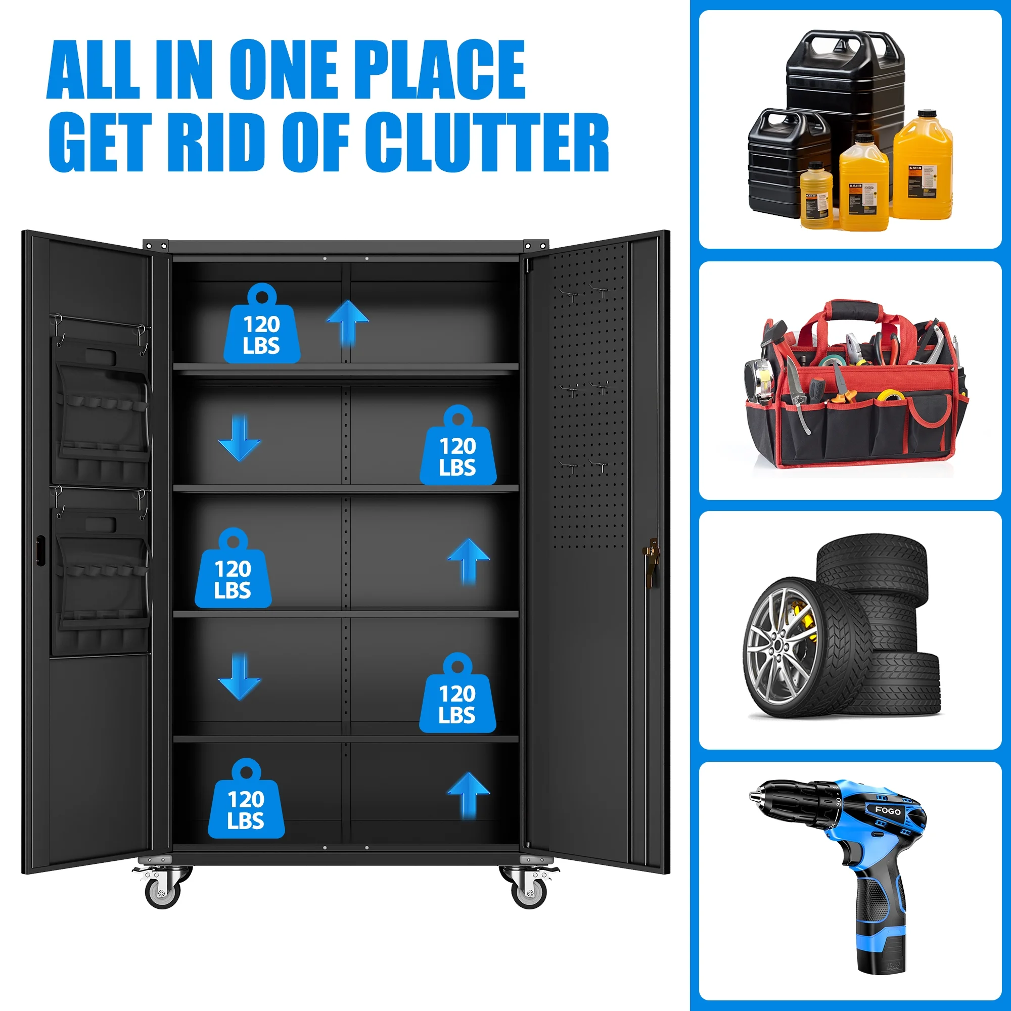 SUPEER 71" Metal Storage Cabinets with Wheels and Pegboards, Industrial Cabinet with 2 Drawers and 2 Adjustable Shelves,, Assembly Required - Image 85