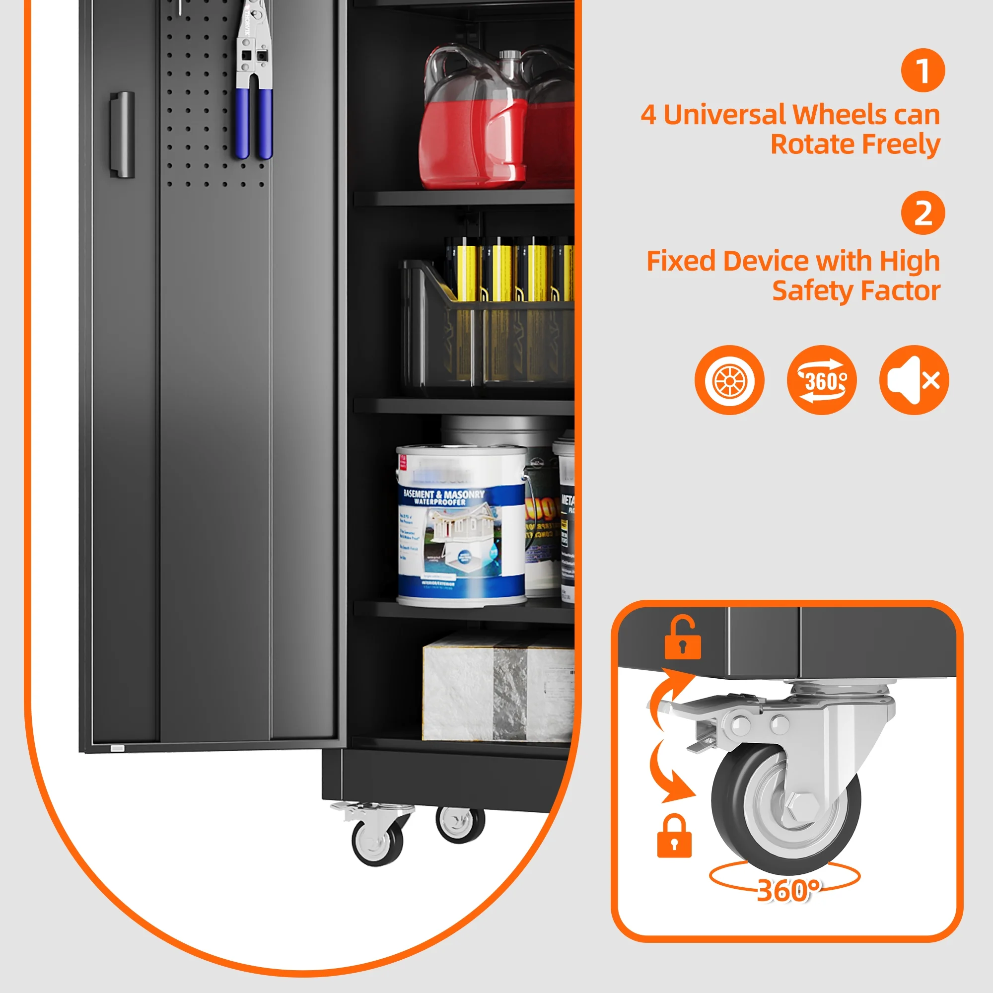 GangMei 71 Inches Tall Metal Garage Storage Cabinets with 5 Adjustable Shelves & Pegboards, Lockable Steel Black Storage Cabinet with Doors for Office, Home, School, Shops, Garage, Assembly required - Image 24