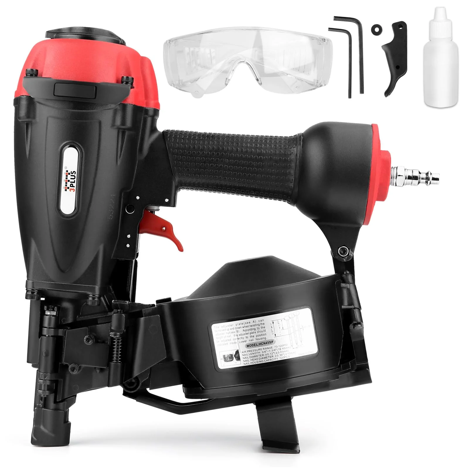 3PLUS HCN45SP 11 Gauge 15 Degree 3/4" to 1-3/4" Coil Roofing Nailer Pneumatic Roof Nail Gun - Image 7