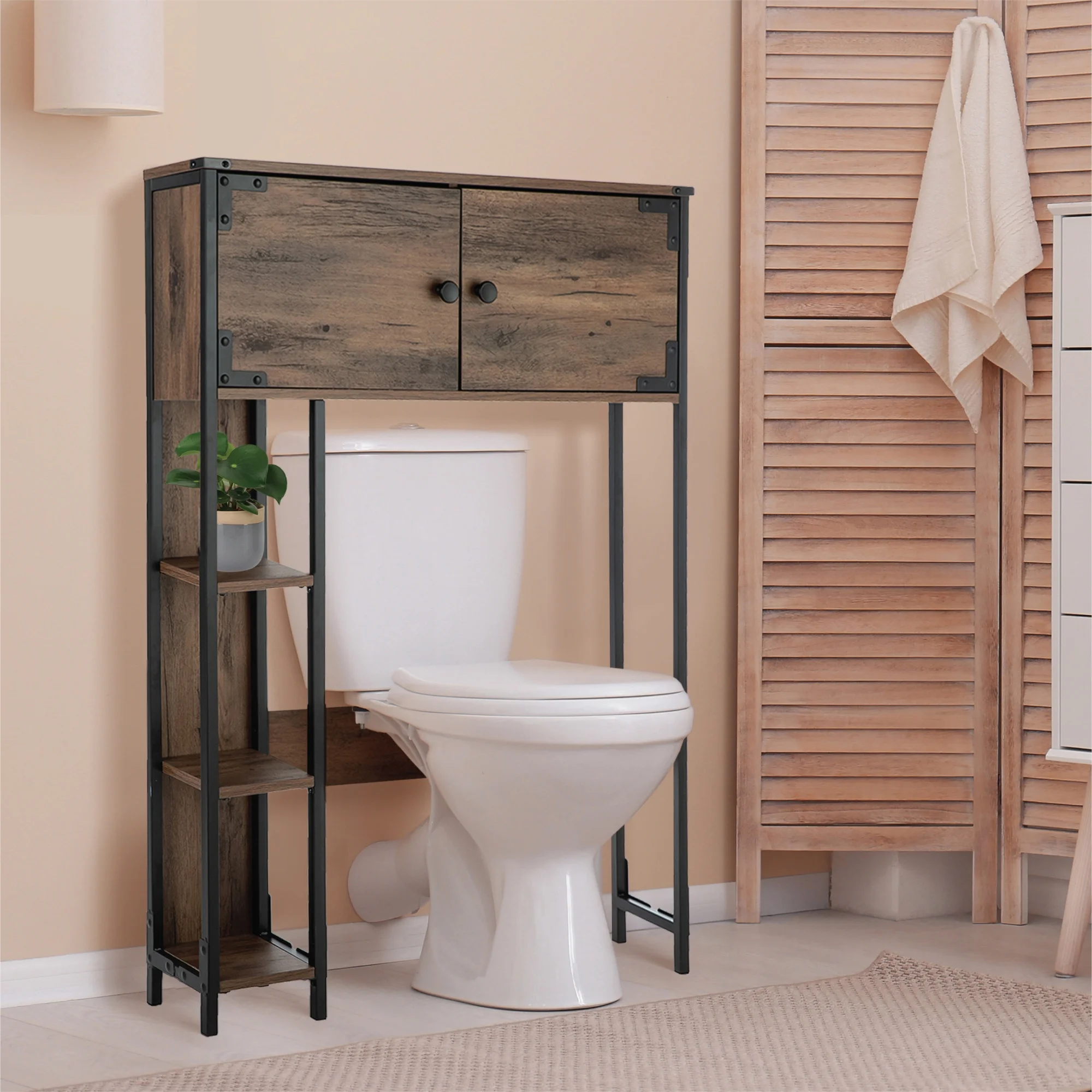 Landia Home over the Toilet Storage Cabinet, 3 Shelves, Brown Wood Finish - Image 2