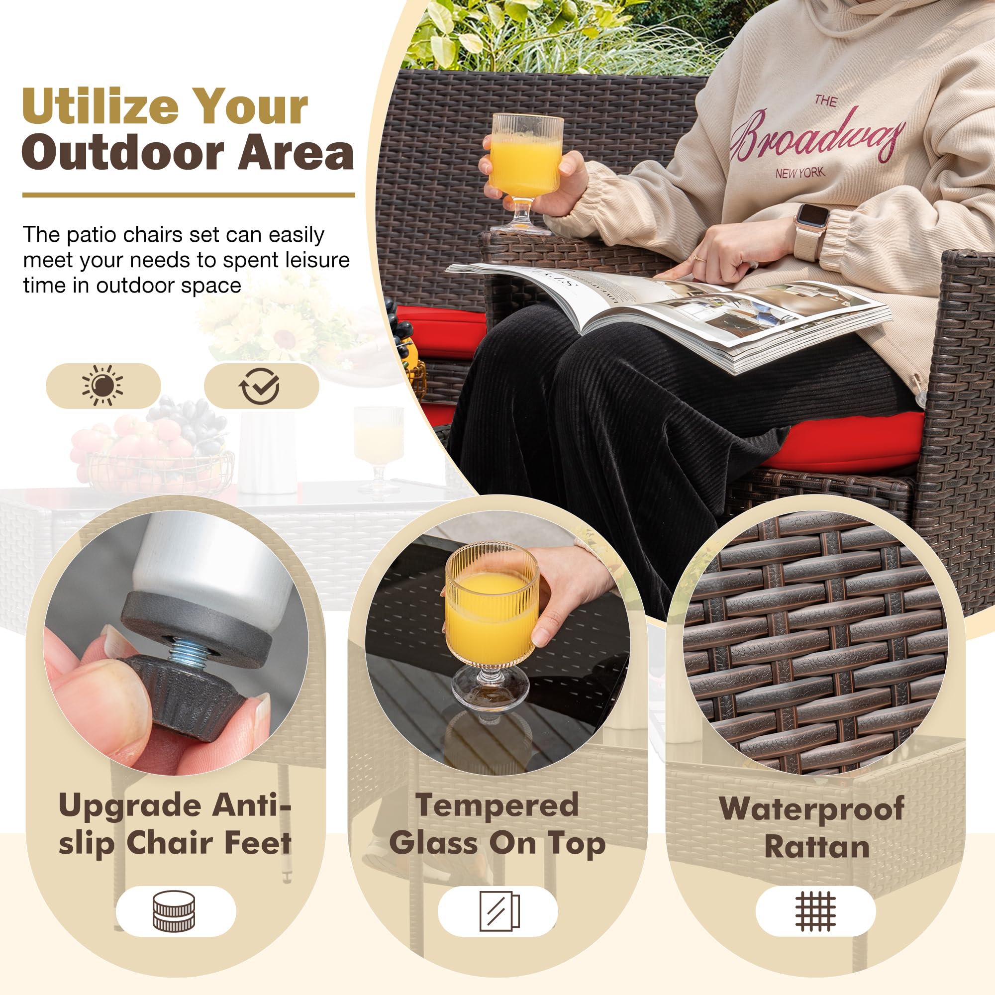 4-Piece Outdoor Patio Furniture Set, Rattan Wicker Chairs and Outdoor Seating Set - Image 26
