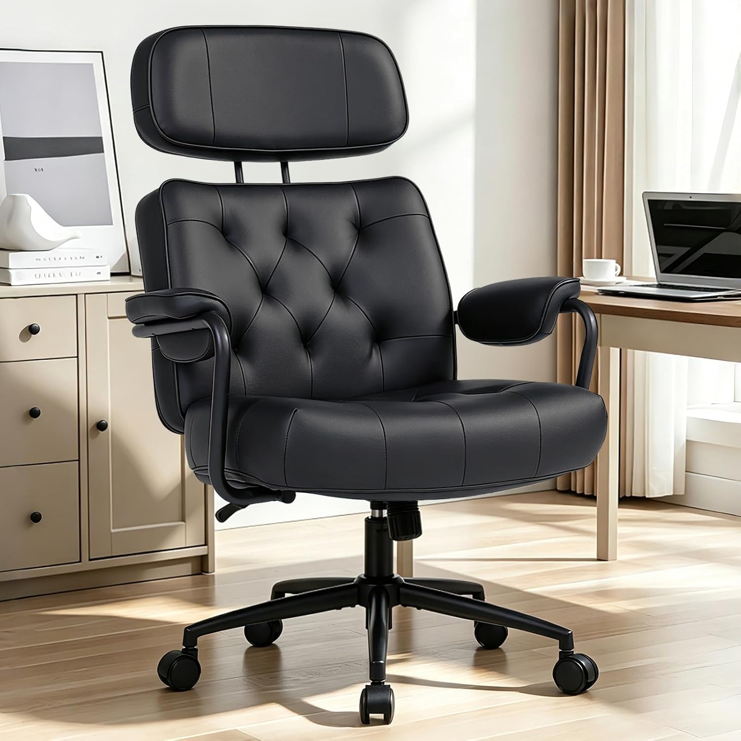 Executive Office Chair Ergonomic, Leather Desk Chair, Comfy High Back, Black - Image 6