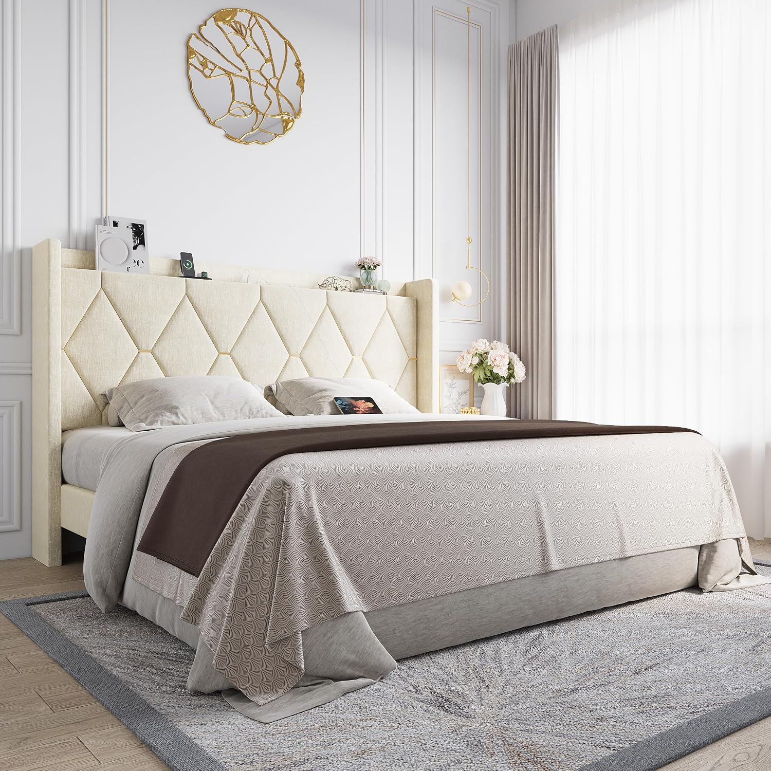 Queen Bed Frame with Storage Headboard & Smart Charging Station - Image 7