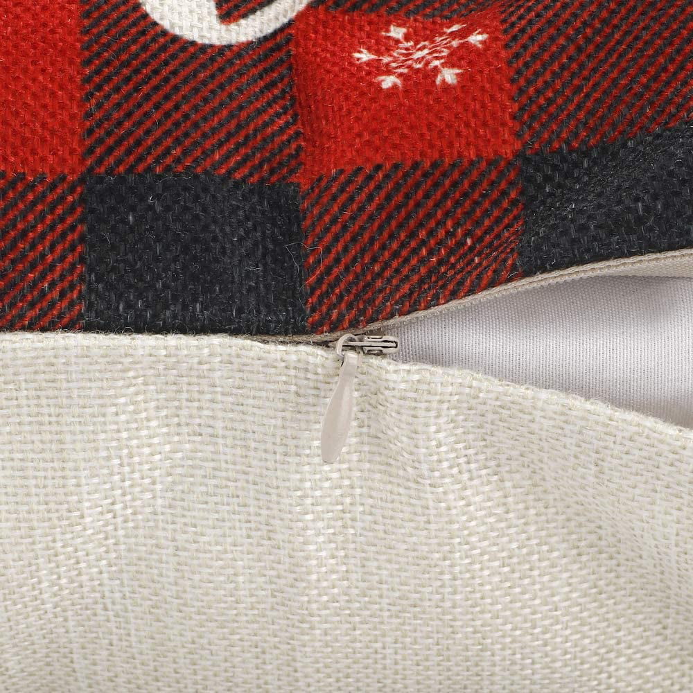 DecorX Christmas Pillow Covers 18x18 Set of 4 Farmhouse Black and Red Buffalo Check Plaid Throw Pillow Covers Outdoor Rustic Linen Pillow Case for Sofa Couch Christmas Decorations - Image 7