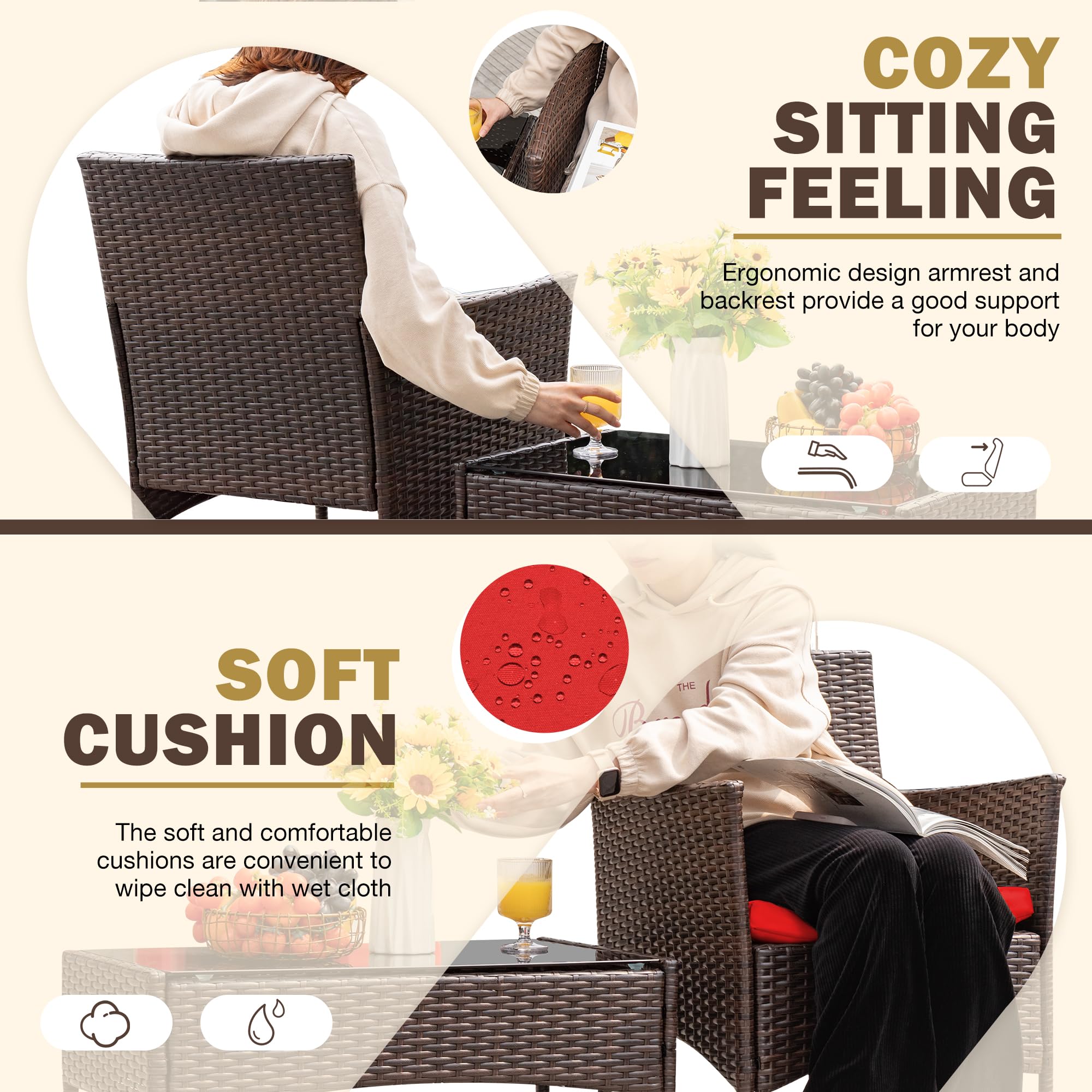 4-Piece Outdoor Patio Furniture Set, Rattan Wicker Chairs and Outdoor Seating Set - Image 25