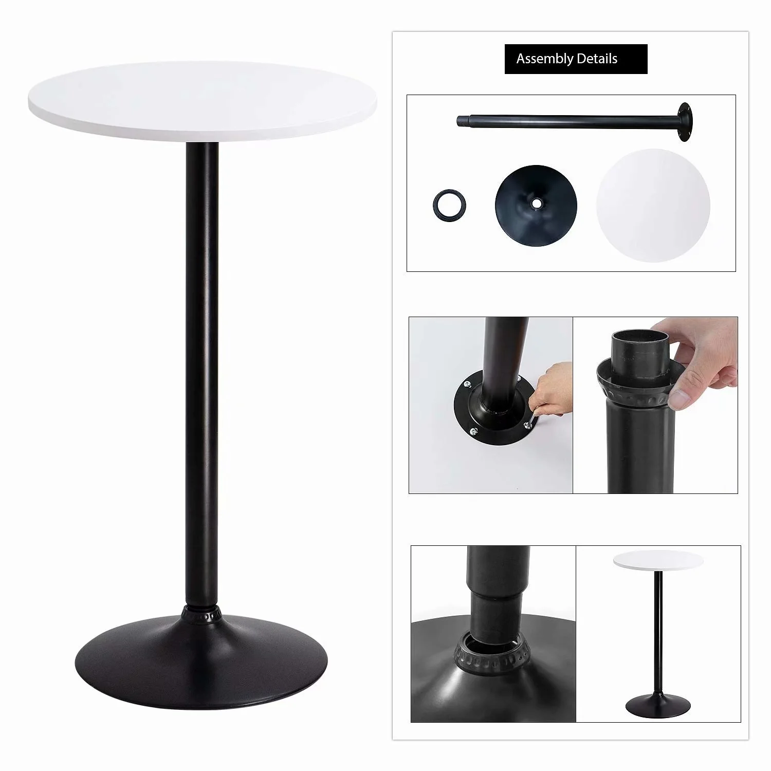 Round Bistro Pub Table, Bar Height Cocktail Table with Metal Base and MDF Top, 23.8 Inch - Image 10