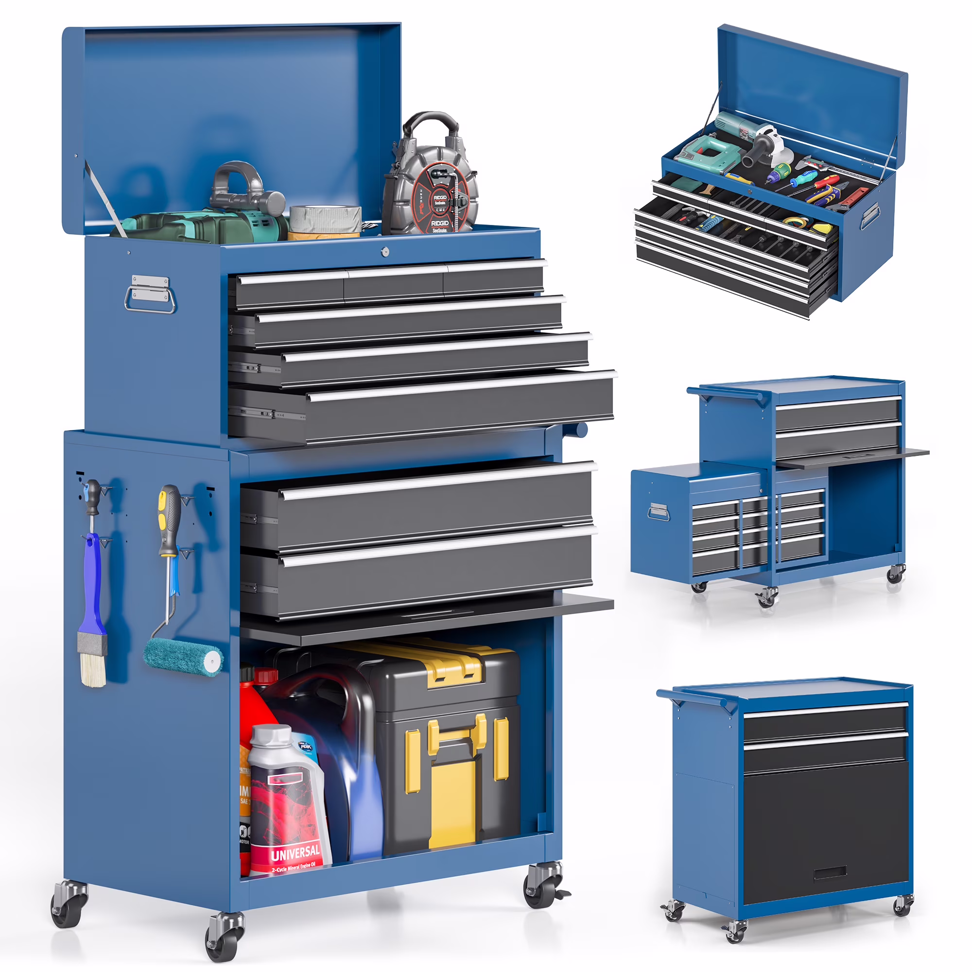 MUCHANT 5-Drawer Rolling Tool Chest, 2-in-1 Tool Box& Cabinet with Wheels, Drawers and Removable Top Tool Box for Garage, Warehouse, Workshop, Repair Shop, Black - Image 3