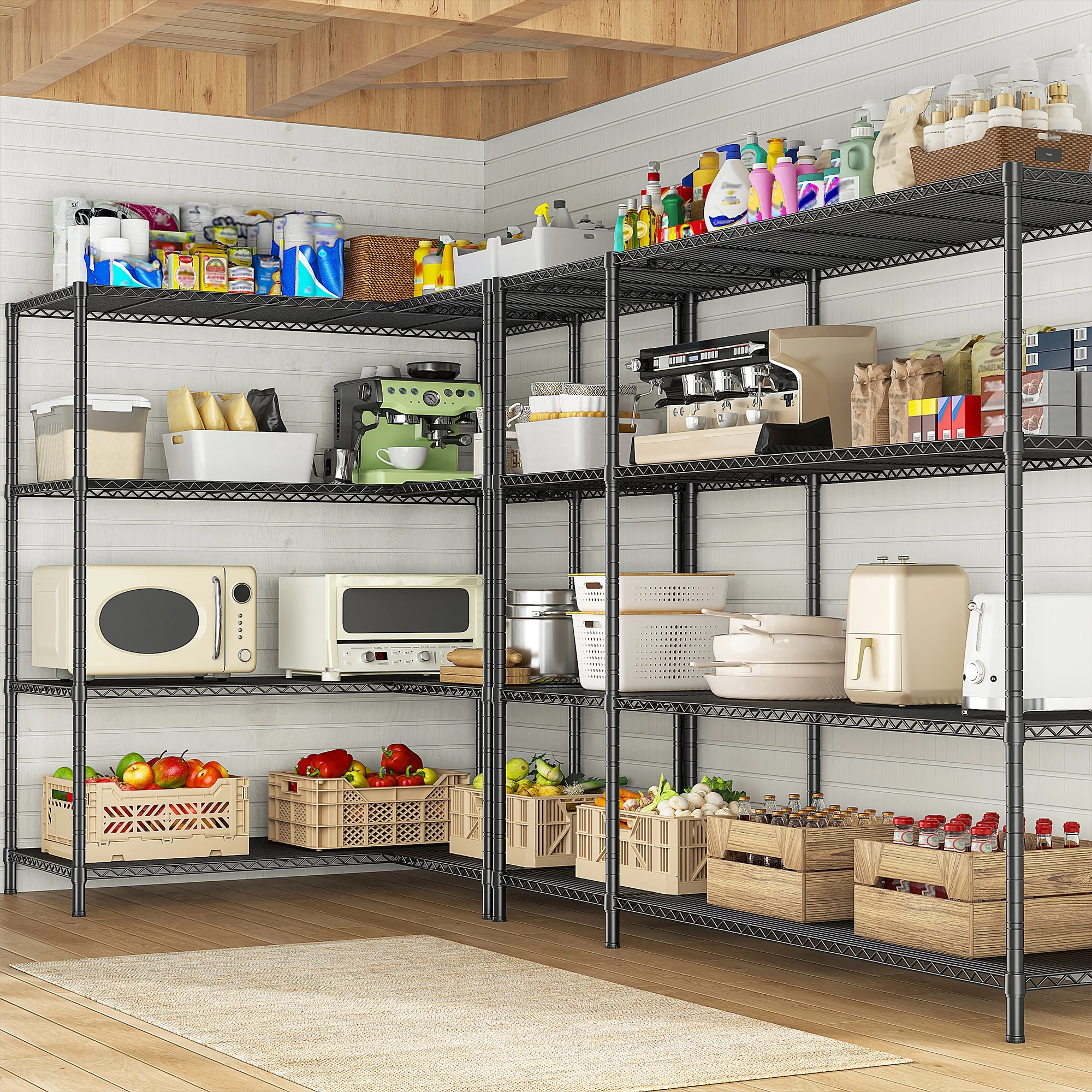 REIBII Heavy Duty 4-Tier Metal Wire Shelving Unit,Adjustable L-Shape Corner Storage Rack for Garage,Pantry,Kitchen,1120 lbs Capacity - Image 9