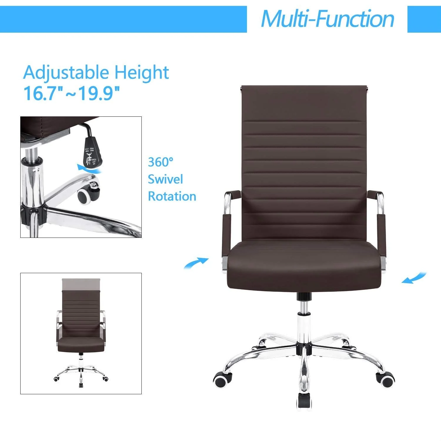 Ergonomic Ribbed Office Chair, Modern Computer Desk Chair with Comfortable Upholstered Seat for Home and Office - Image 21