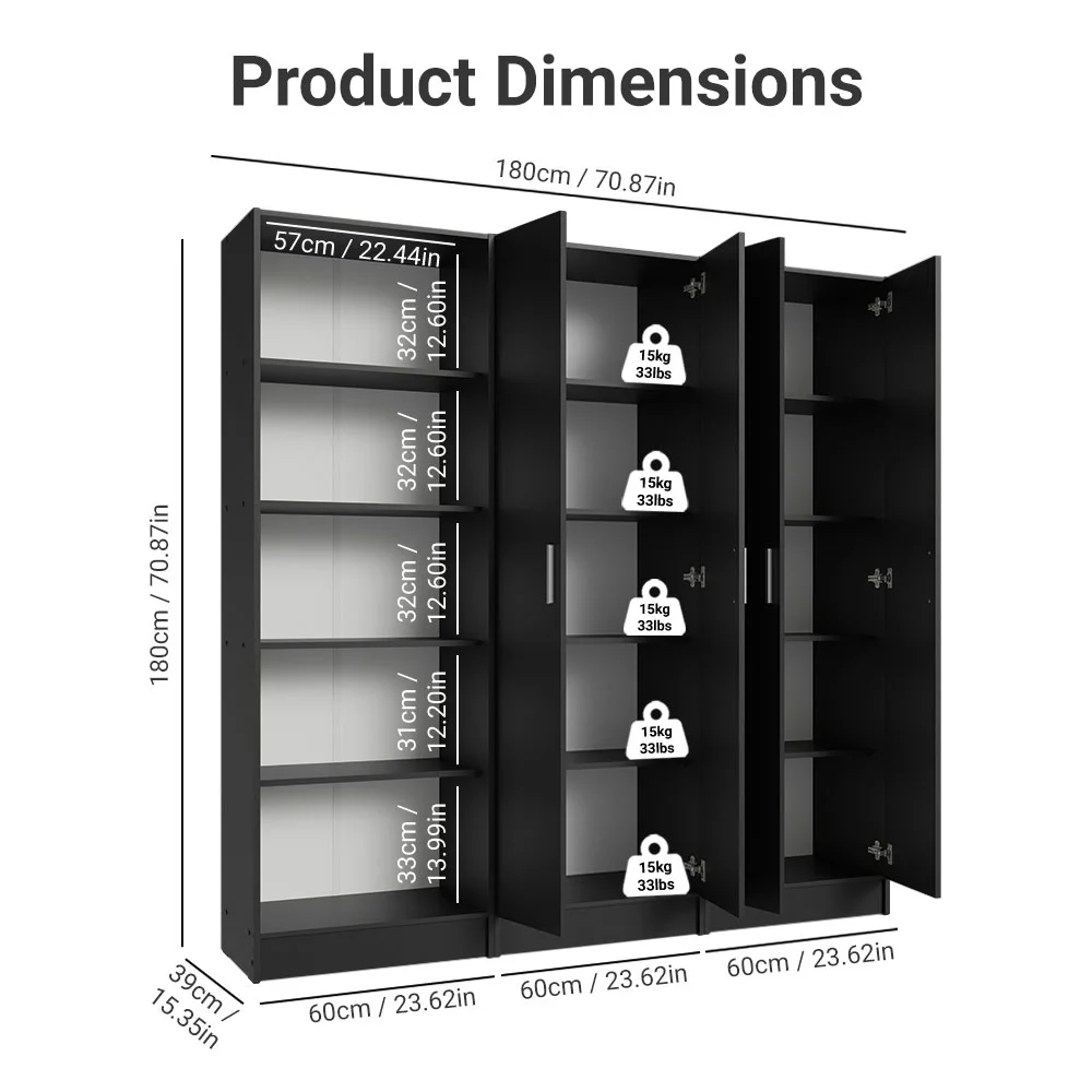 Madesa Garage Set 3 Pantry Storage Cabinet with 15 Utility Shelves 71"L Wooden Organization Unit for Garage - White - Image 13