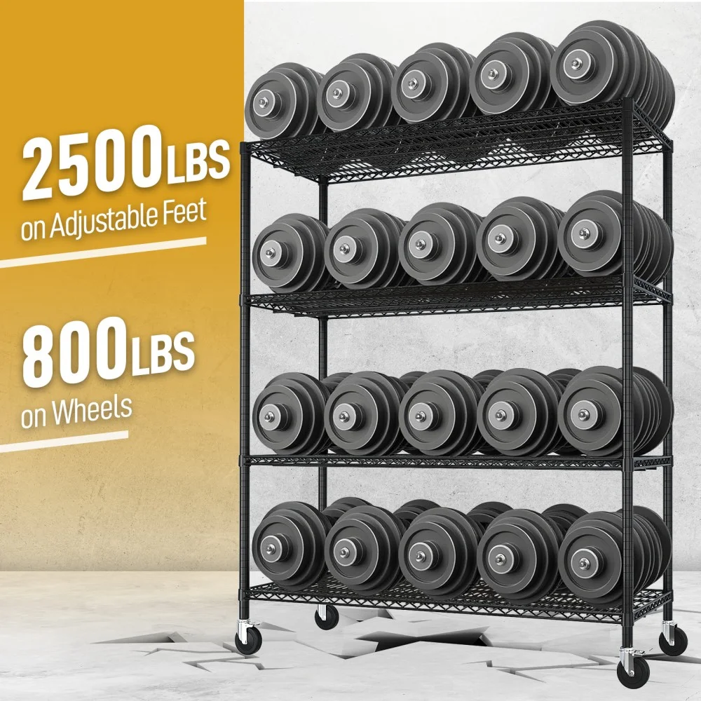 IVV 4-Tier Wire Shelving Unit on Wheels, Rolling Metal Storage Utility Rack, 2500LBS Capacity, Height Adjustable for Restaurant Garage Pantry Kitchen, 55.12"L x 23.62"W x 75.59"H, Black - Image 5