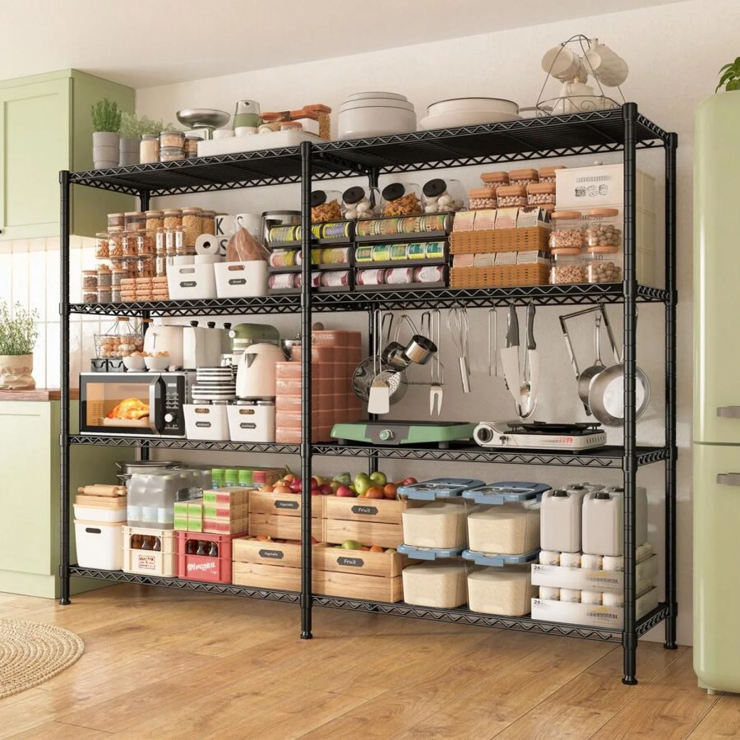 NTGFU 1500 LBS Storage Shelves, 61.7"W Wire Shelving Unit, 5 Tier Metal Shelving for Storage, Rack Shelves for Storage, Heavy Duty Garage Shelf, Pantry Shelves, Kitchen Shelving - Image 7