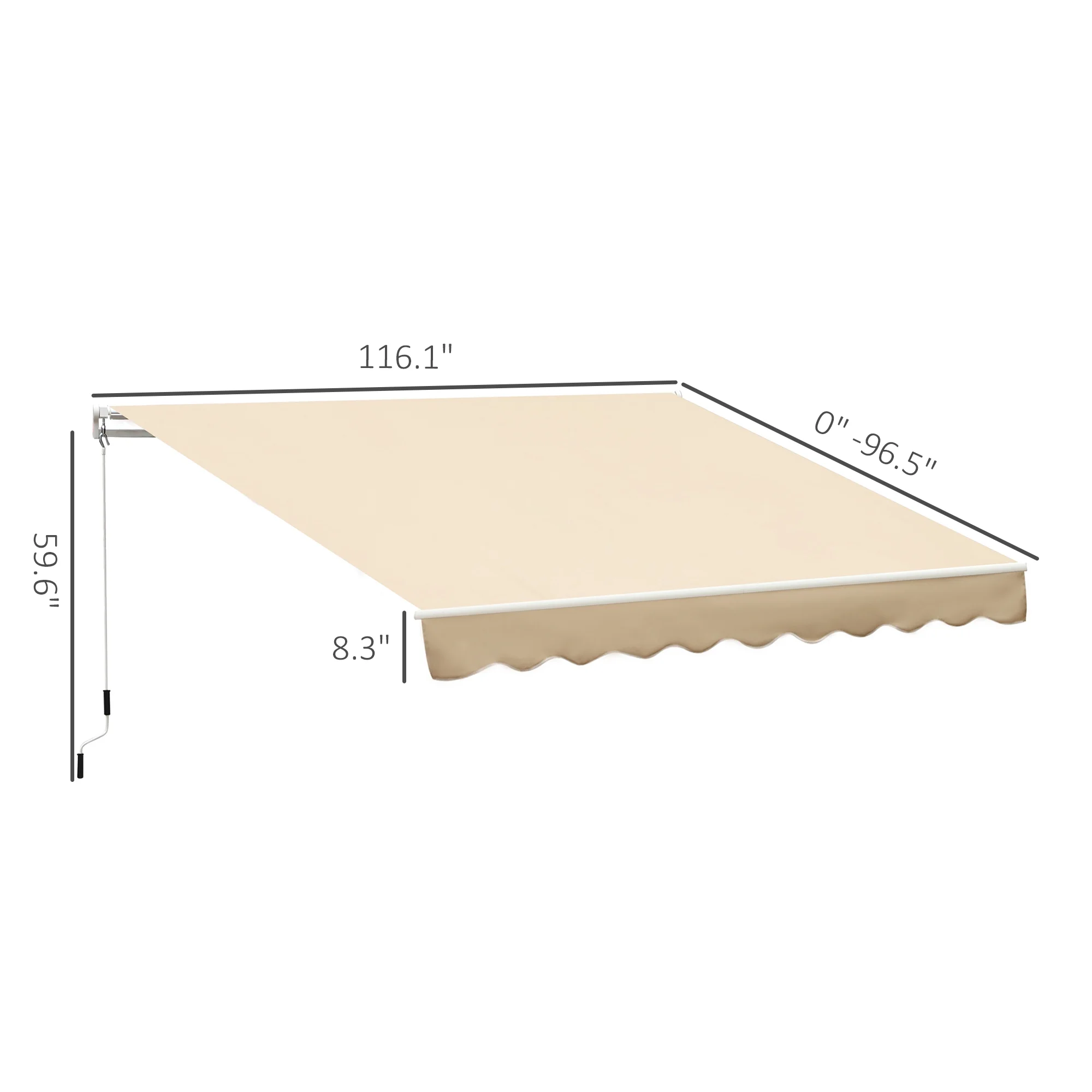 DUOSONG Outsunny 10' X 8' Retractable Awning, Patio Awnings, Sunshade Shelter W/ Manual Crank Handle, Uv & Water-Resistant Fabric And Aluminum Frame For Deck, Balcony, Yard, Beige Beige Aluminum - Image 9