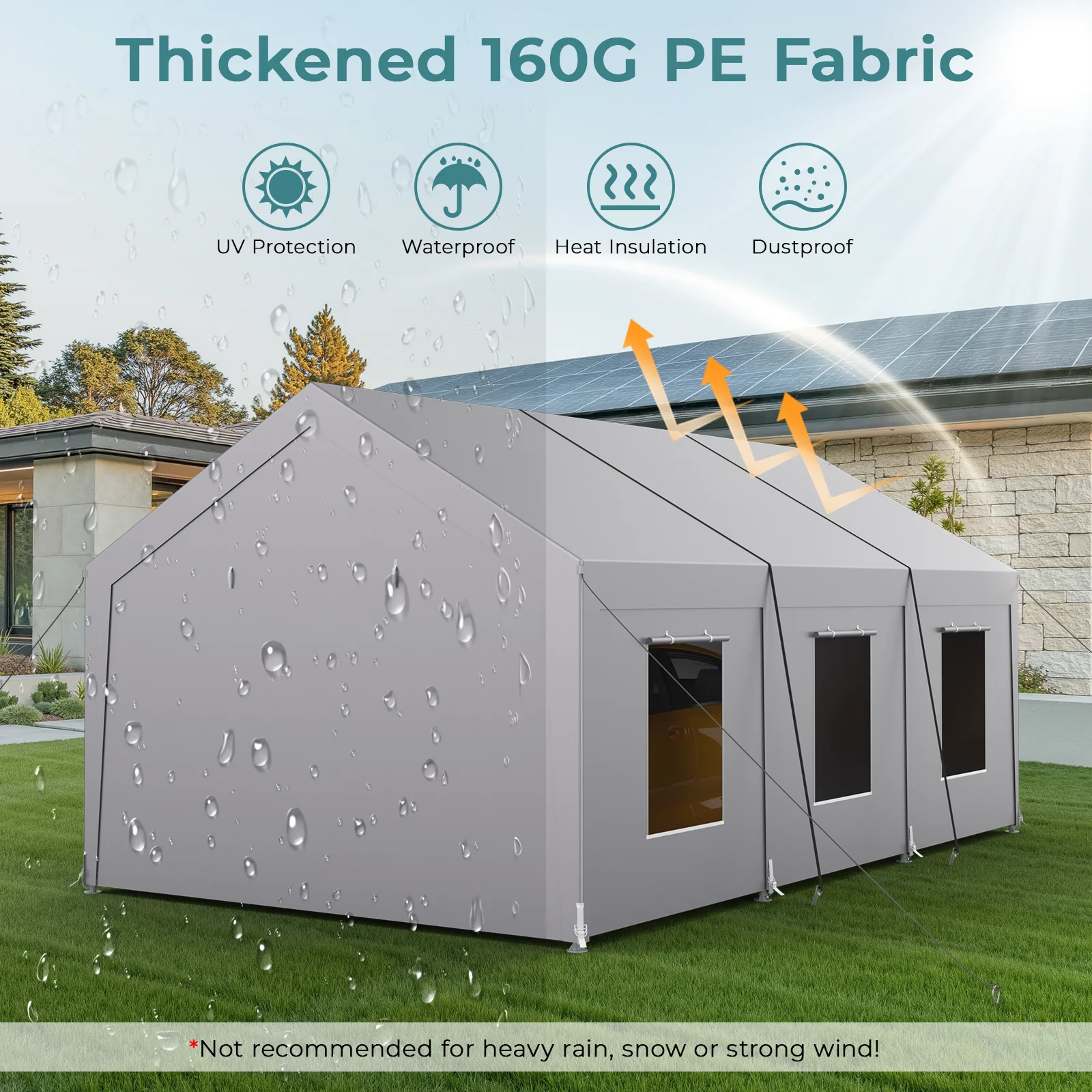 Vitarpatio Carport, 10x20 ft Heavy Duty Car Port Canopy with 6 Roll-up Windows, Reinforced Metal Carport Portable Garage Waterproof Car Tent with Removable Sidewalls & Door - Image 9