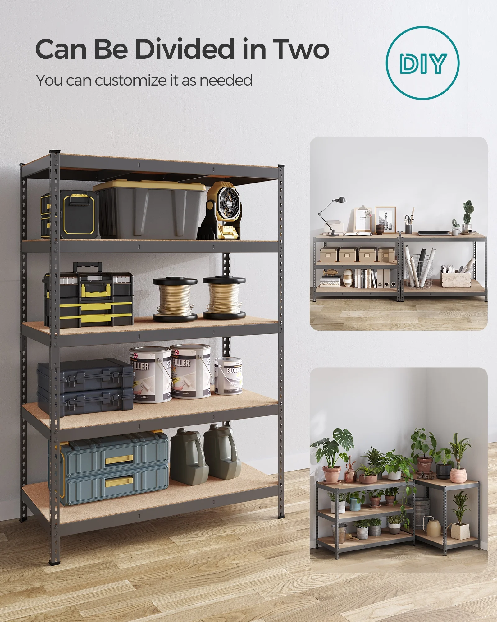 Set of 2 Heavy-Duty 5-Tier Storage Shelves, 2310 lb Total Capacity, Boltless Adjustable Steel Shelving Units for Garage Basement, 59.1" H, Black - Image 18
