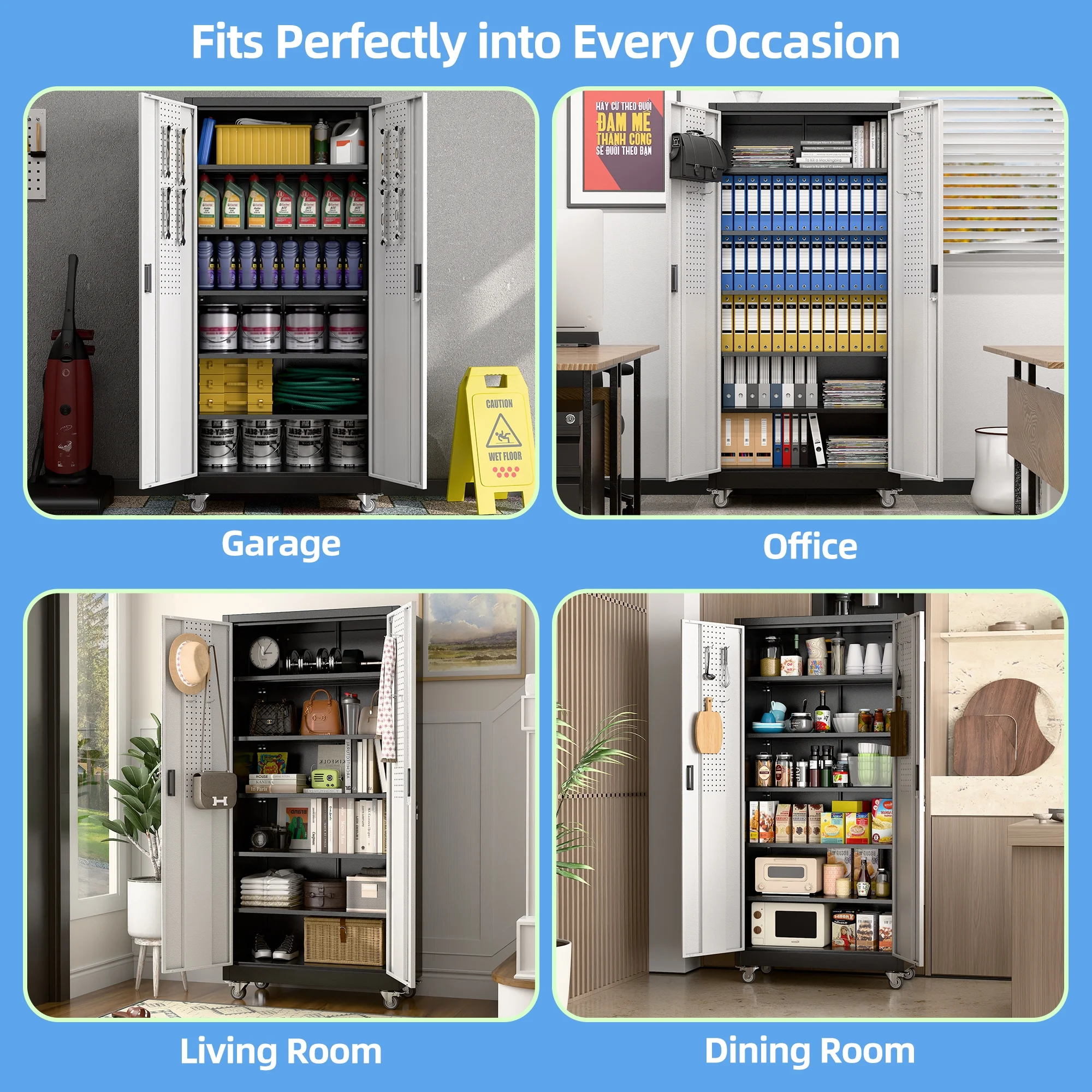 Gaeanet Rolling Tool Storage Cabinet with 5 Adjustable Shelves and Pegboard,Metal Garage Storage Cabinet with Wheels for Garage Home Office Utility Room,71" H-32" W-16" D,Required Assembly, Black - Image 142