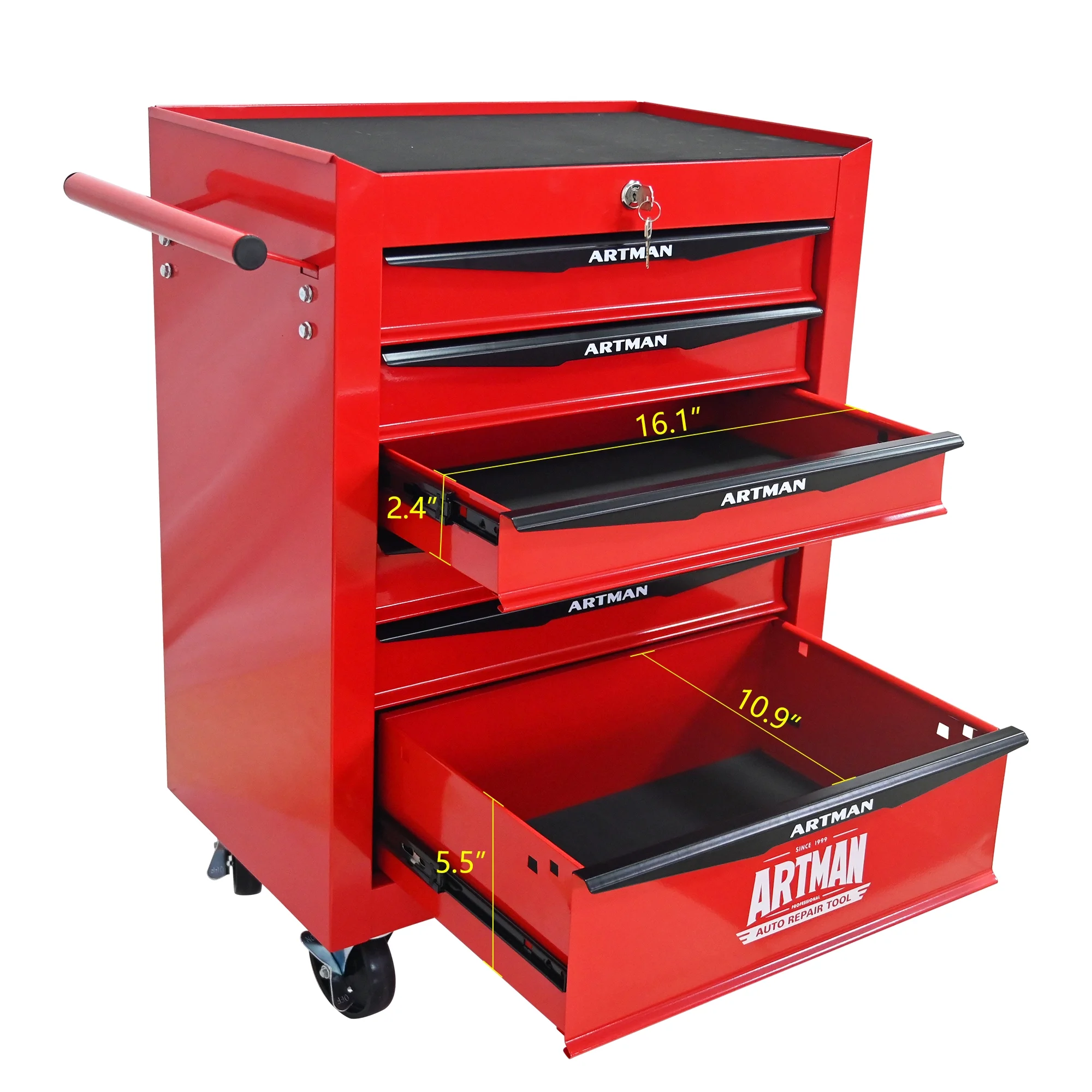 NIGSQJB 30.5"H Rolling Tool Chest Cart with 6 Drawers, 7 Small Tool Boxes Organizers, Lockable Tool Cabinet Storage with Wheels for Garage, Warehouse,Workshop, Repair Shop, DIY, Red - Image 9