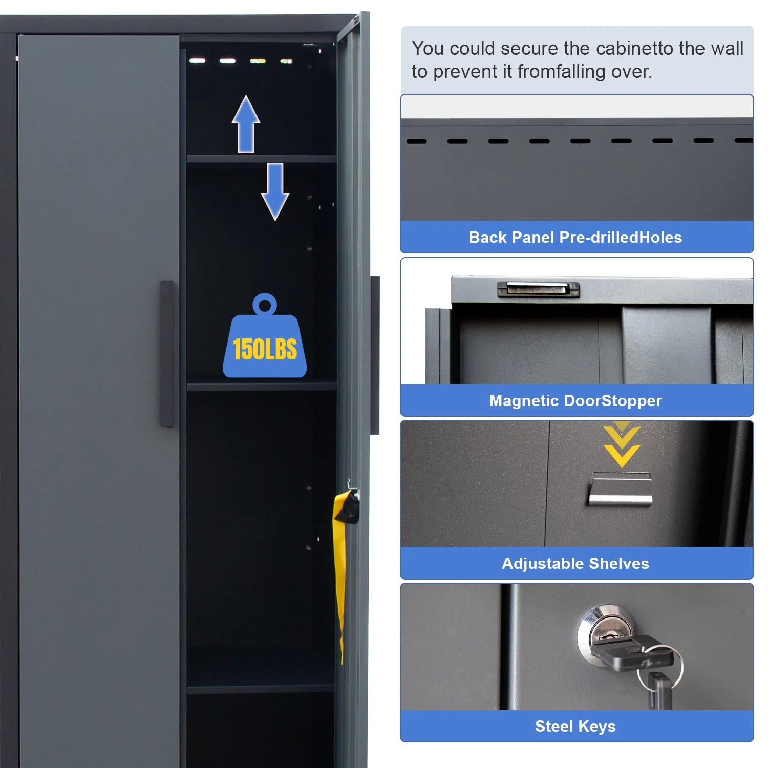HPDMC Garage Storage Cabinet System 7-Pcs Workshop Set Metal Garage Cabinets System with Steel Cabinet Drawers, Workbench, Pegboard for Garage Tool Organization - Image 7