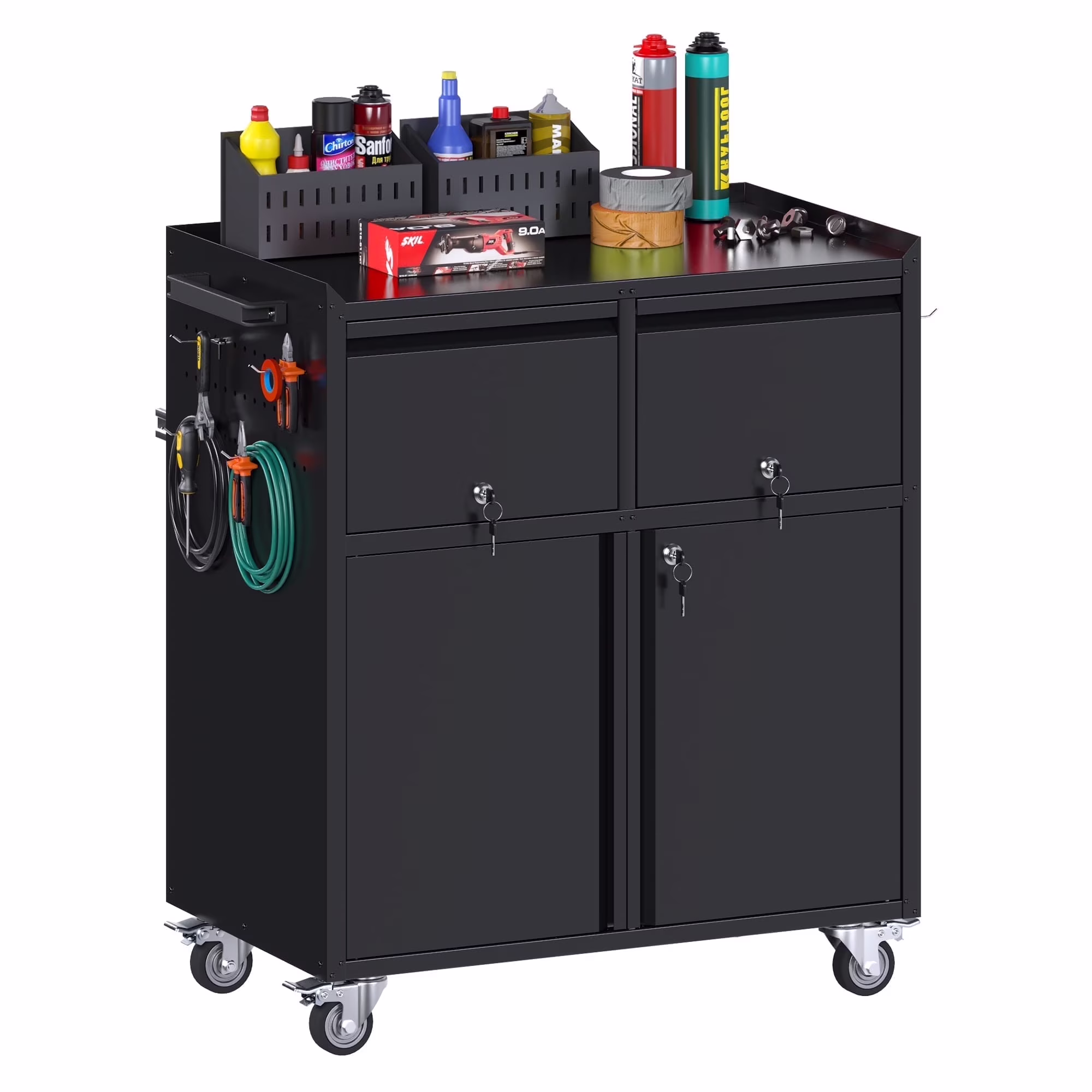 Gaeanet Rolling Tool Storage Cabinet with 5 Adjustable Shelves and Pegboard,Metal Garage Storage Cabinet with Wheels for Garage Home Office Utility Room,71" H-32" W-16" D,Required Assembly, Black - Image 9