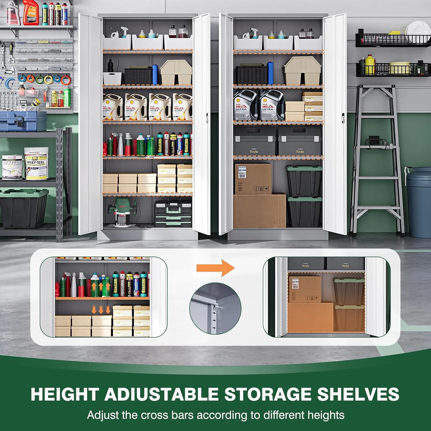 Letaya Metal Garage Storage Cabinets with Lock Door and Adjustable Shelves, Steel Tool Cabinets for Home,Office,Warehouse Organisieren (Gery White, 71" H) - Image 5
