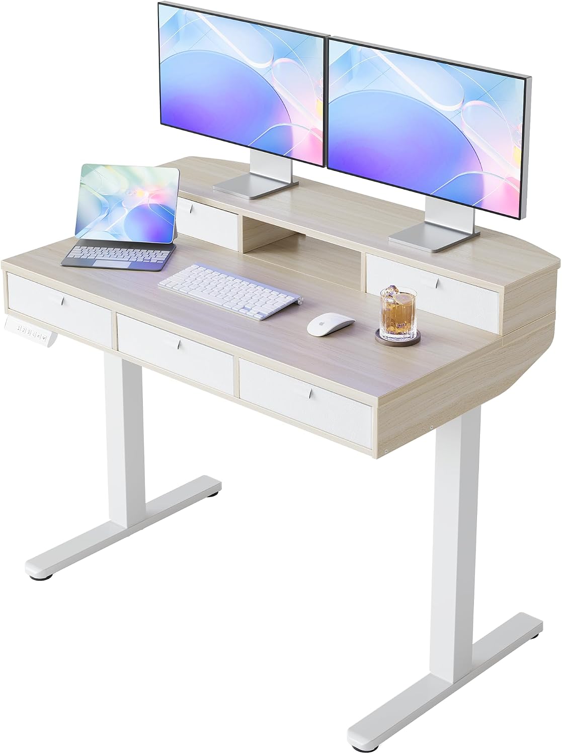 32 x 20 Inch Electric Standing Desk with 4 Drawers, Height Adjustable Sit Stand Desk, Natural - Image 6
