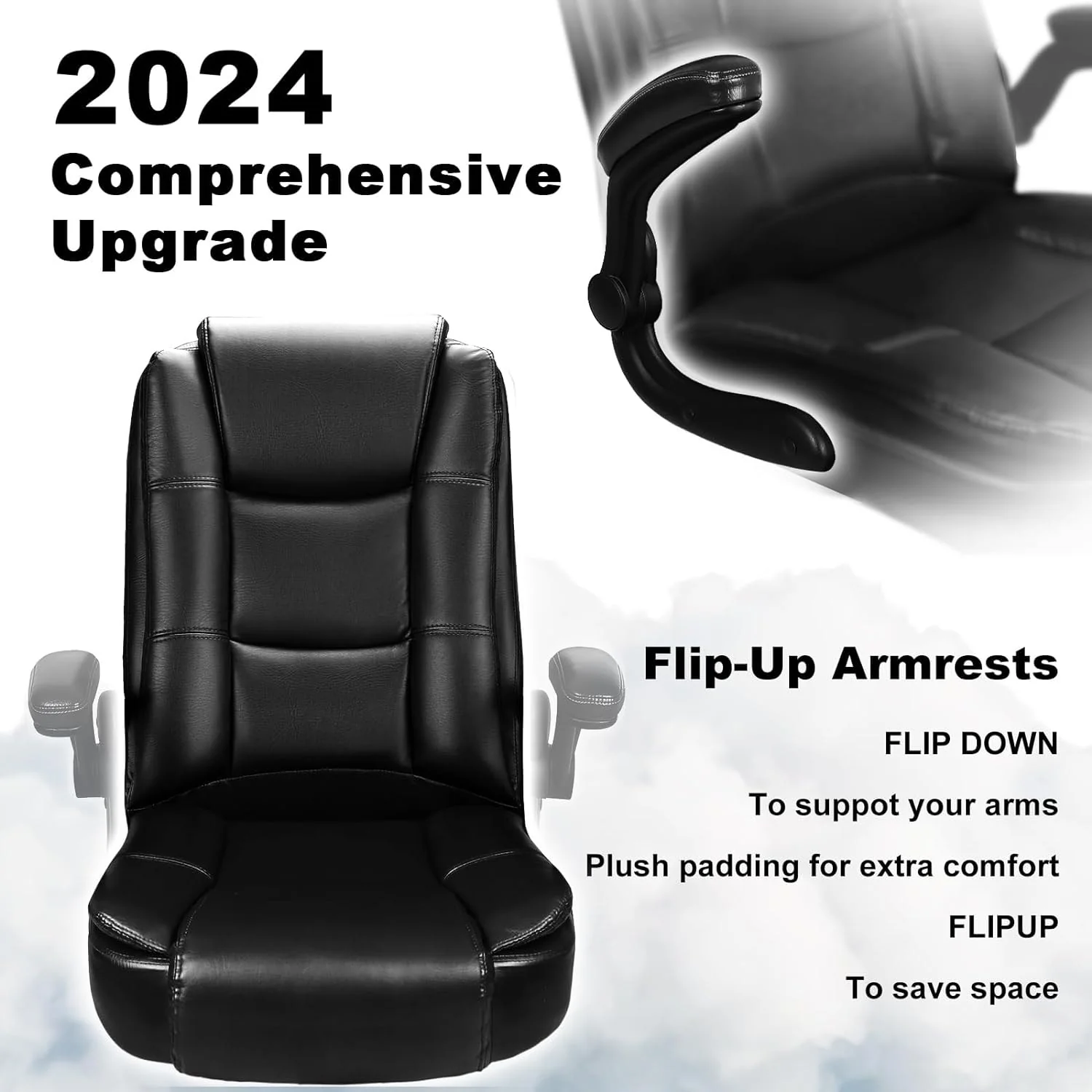 Big and Tall Ergonomic Office Chair, High Back Leather Executive Computer Chair with Padded Flip-Up Arms - Image 14