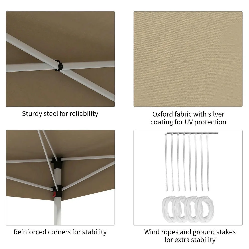 GVN Backyard Garden Canopy, Camping Canopy Screen Tent,13' x 13' Pop Up Canopy Tent with Height Adjustable, Carry Bag for Outdoor, Garden, Patio, Beige - Image 6