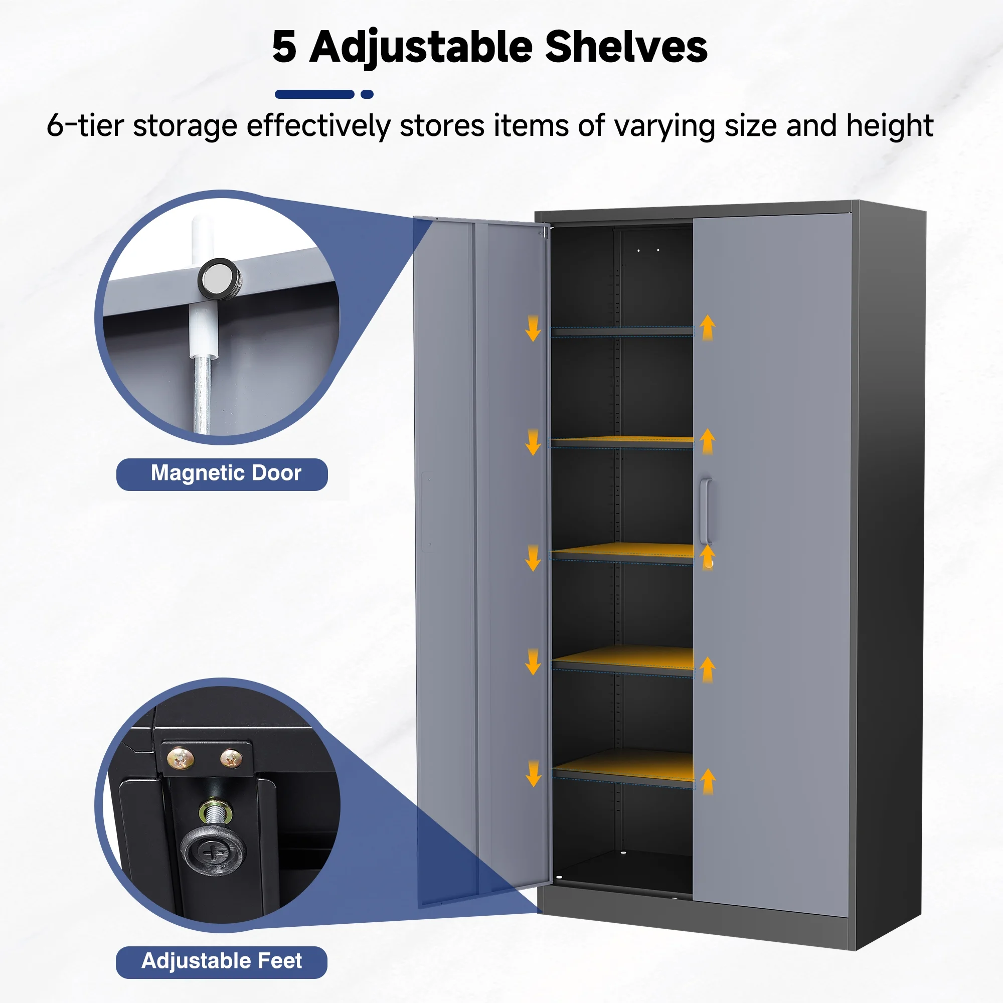 AUHUP 71" Metal Cabinet with Locking Doors and 5 Adjustable Shelves, Black Garage Storage Cabinet for Warehouse, Basement, Home Office, Tool File Storage Utility Cabinets - Image 14