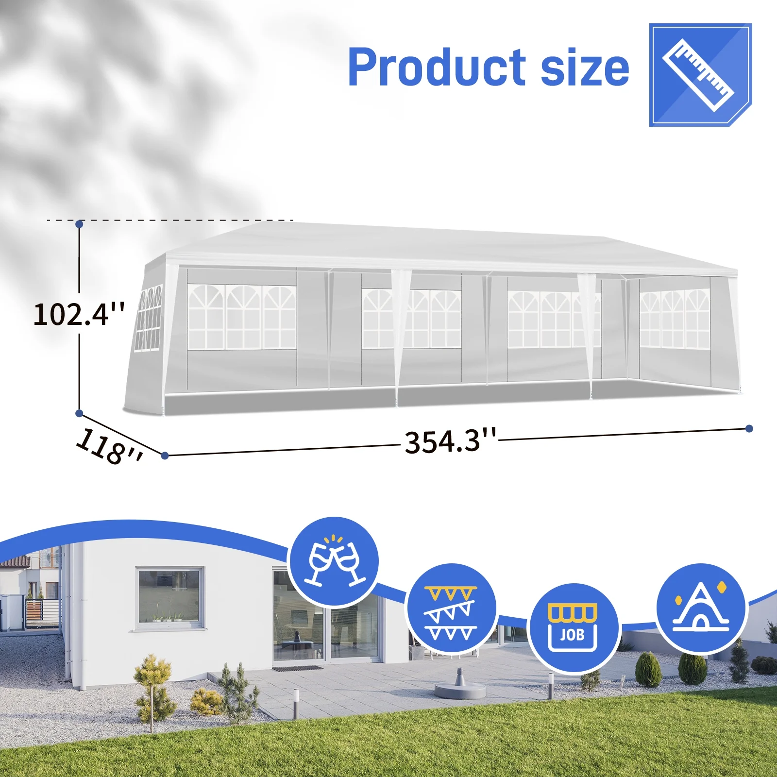 10'x30' Outdoor Party Tent with 8 Removable Sidewalls, Waterproof White Canopy Wedding Gazebo for Backyard, Patio, Camping & Events - Image 12