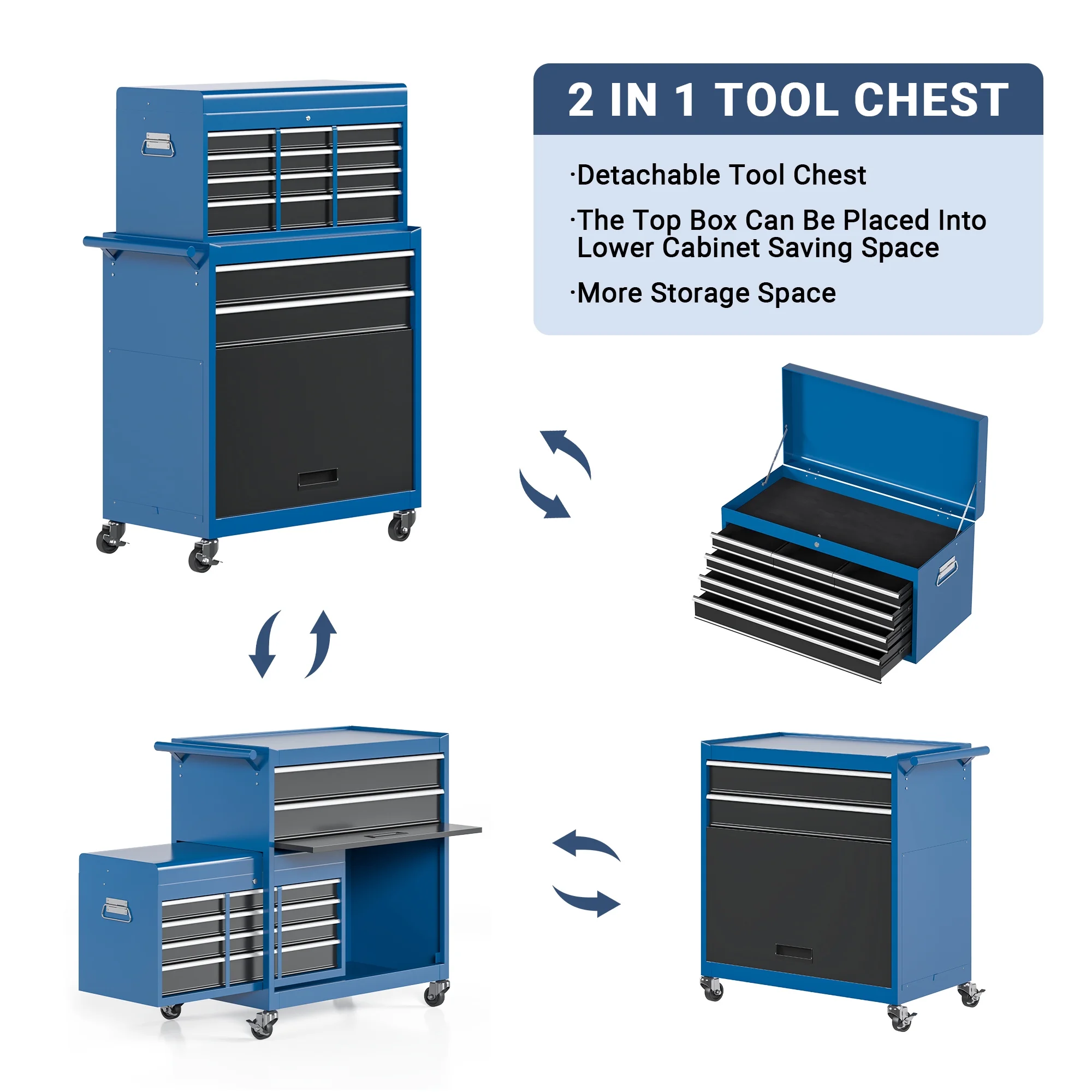 MUCHANT 5-Drawer Rolling Tool Chest, 2-in-1 Tool Box& Cabinet with Wheels, Drawers and Removable Top Tool Box for Garage, Warehouse, Workshop, Repair Shop, Black - Image 11