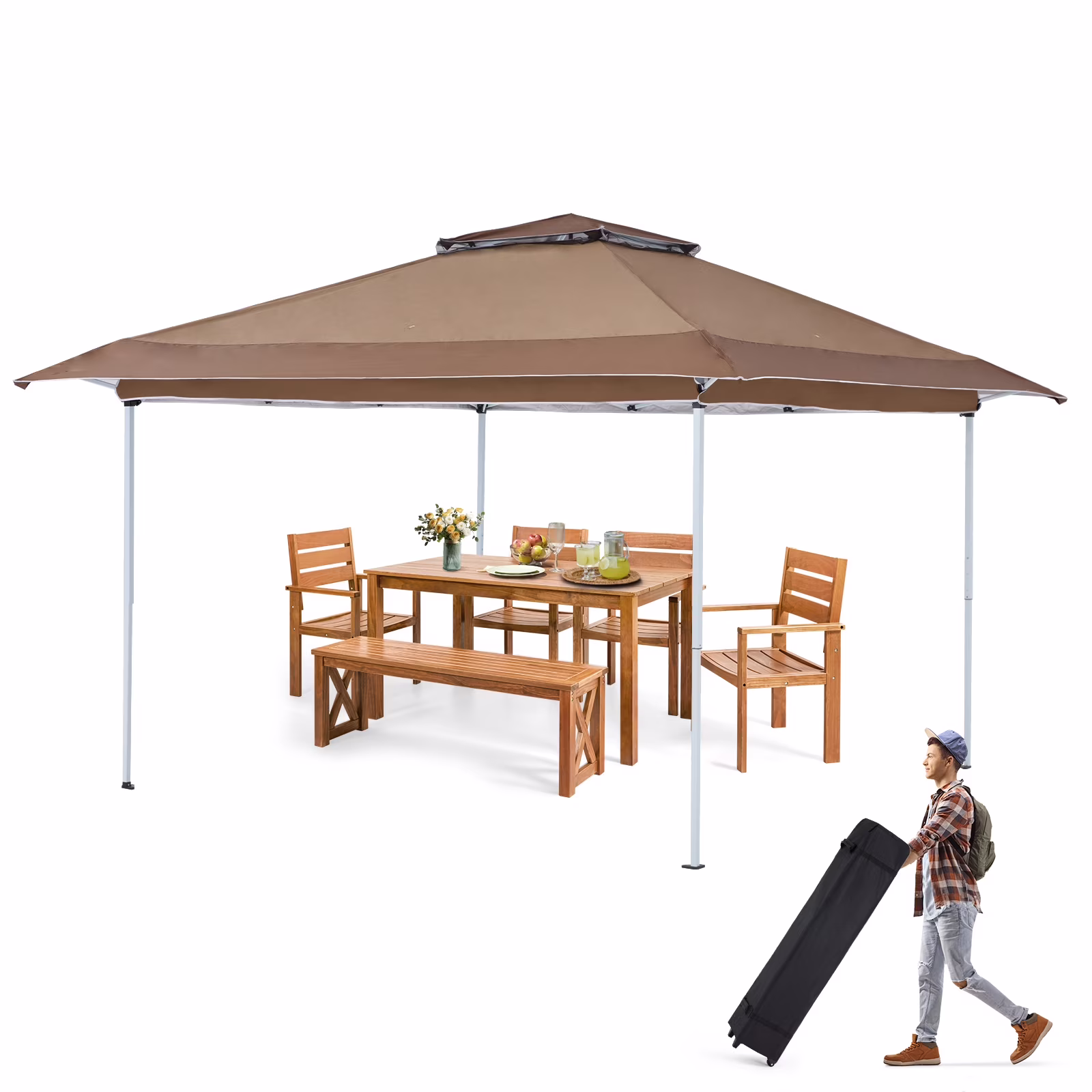 AVAWING 12x12 ft Outdoor Pop-up Canopy Party Tent Easy Setup Patio Wedding Tent, Khaki - Image 13