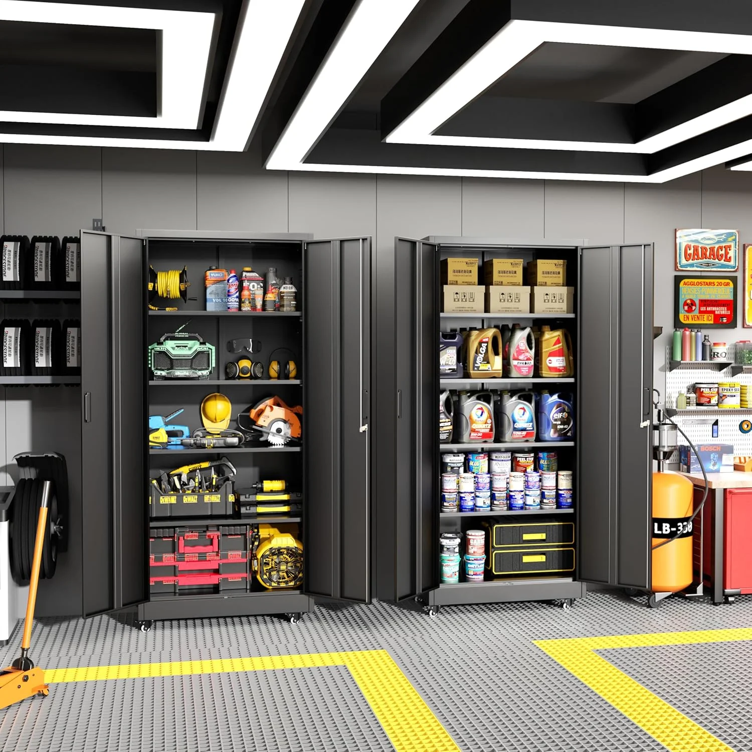SOLAURA Metal Storage Cabinet with Wheels, 73" Garage Rolling Cabinet with Locking Door and 4 Shelves, Tool Cabinet on Caster for Home, Office, Black - Image 2