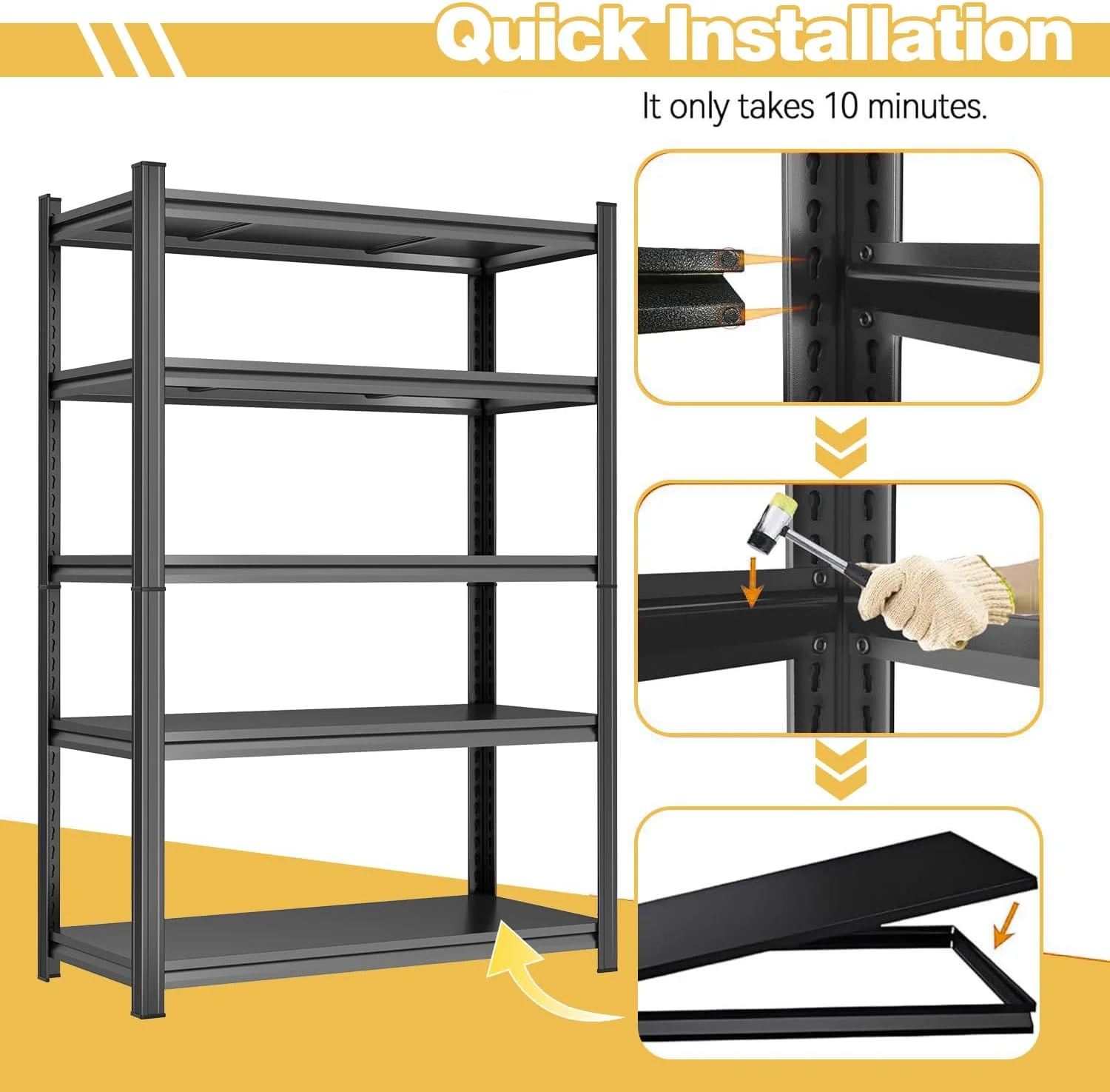 Garage Shelving 3500LBS Storage Shelves 5-Tier Adjustable Metal Shelving Units Garage Storage Shelves Heavy Duty for Industrial, Warehouse, Basement, Commercial, Black - Image 15
