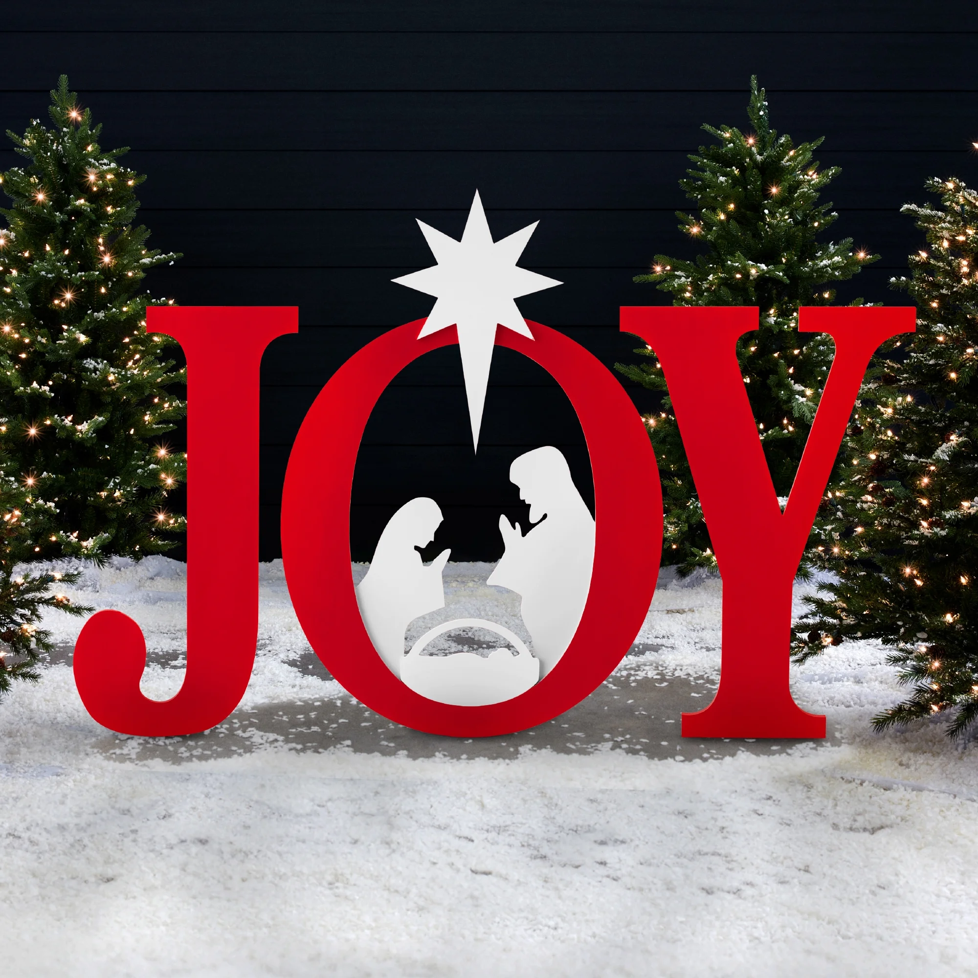 Best Choice Products 46in Outdoor JOY Christmas Nativity Decoration w/ Weather Resistant PVC, Ground Stakes - Red/White - Image 2