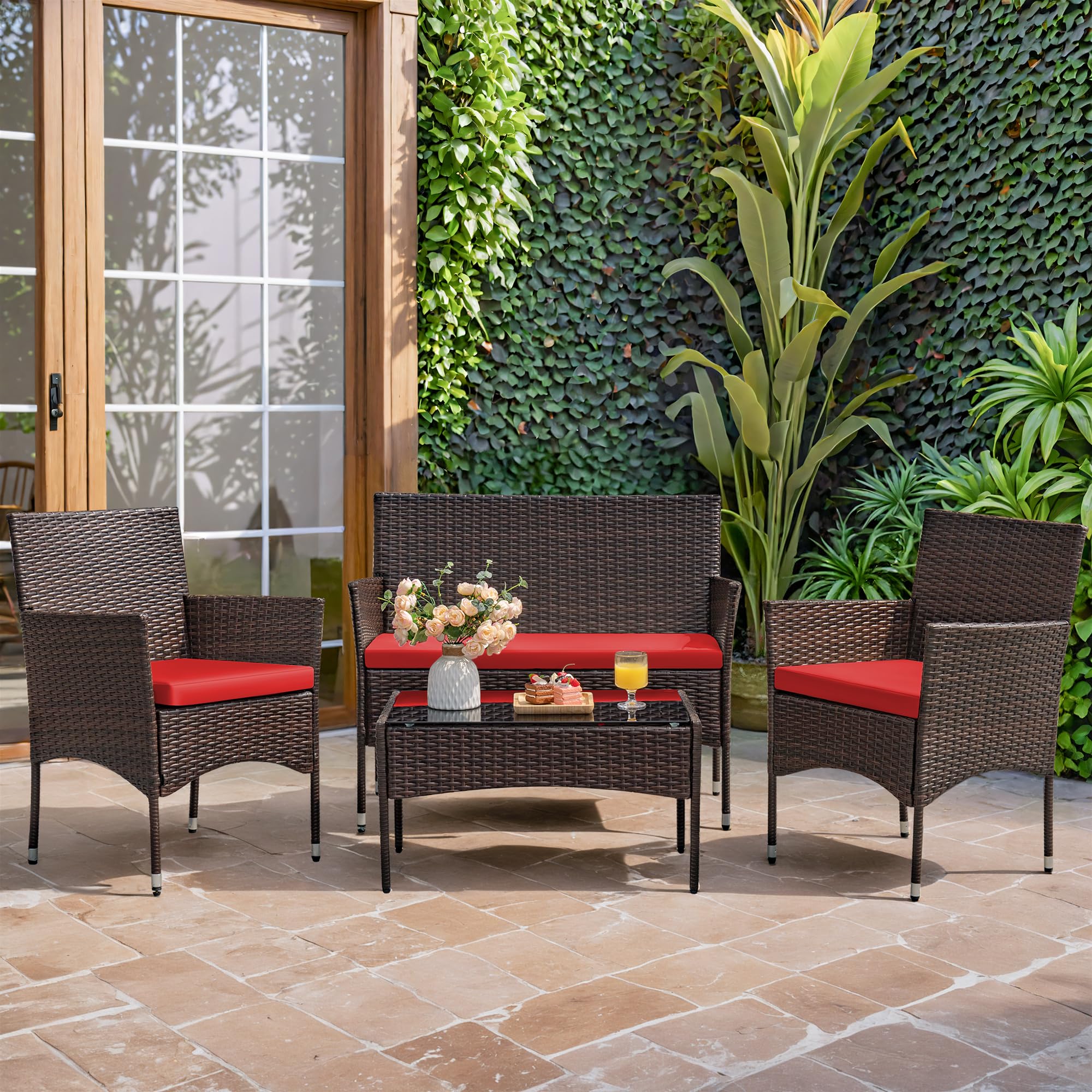 4-Piece Outdoor Patio Furniture Set, Rattan Wicker Chairs and Outdoor Seating Set - Image 27