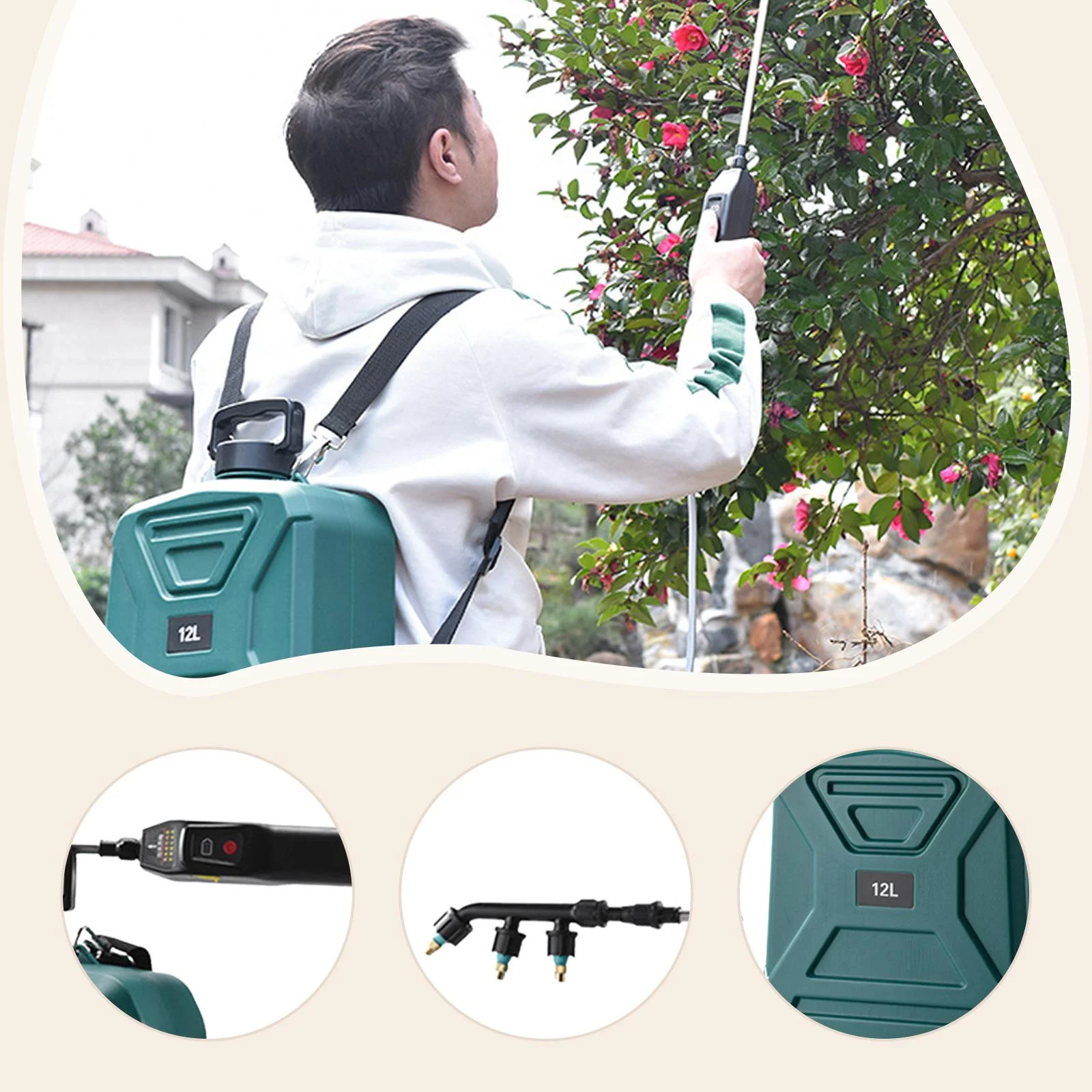 koolsoo Garden Electric Sprayer 2 Spray Speed 12L Practical Comfortable Handle, Retractable Water Sprayer for Gardening Cleaning Green - Image 9