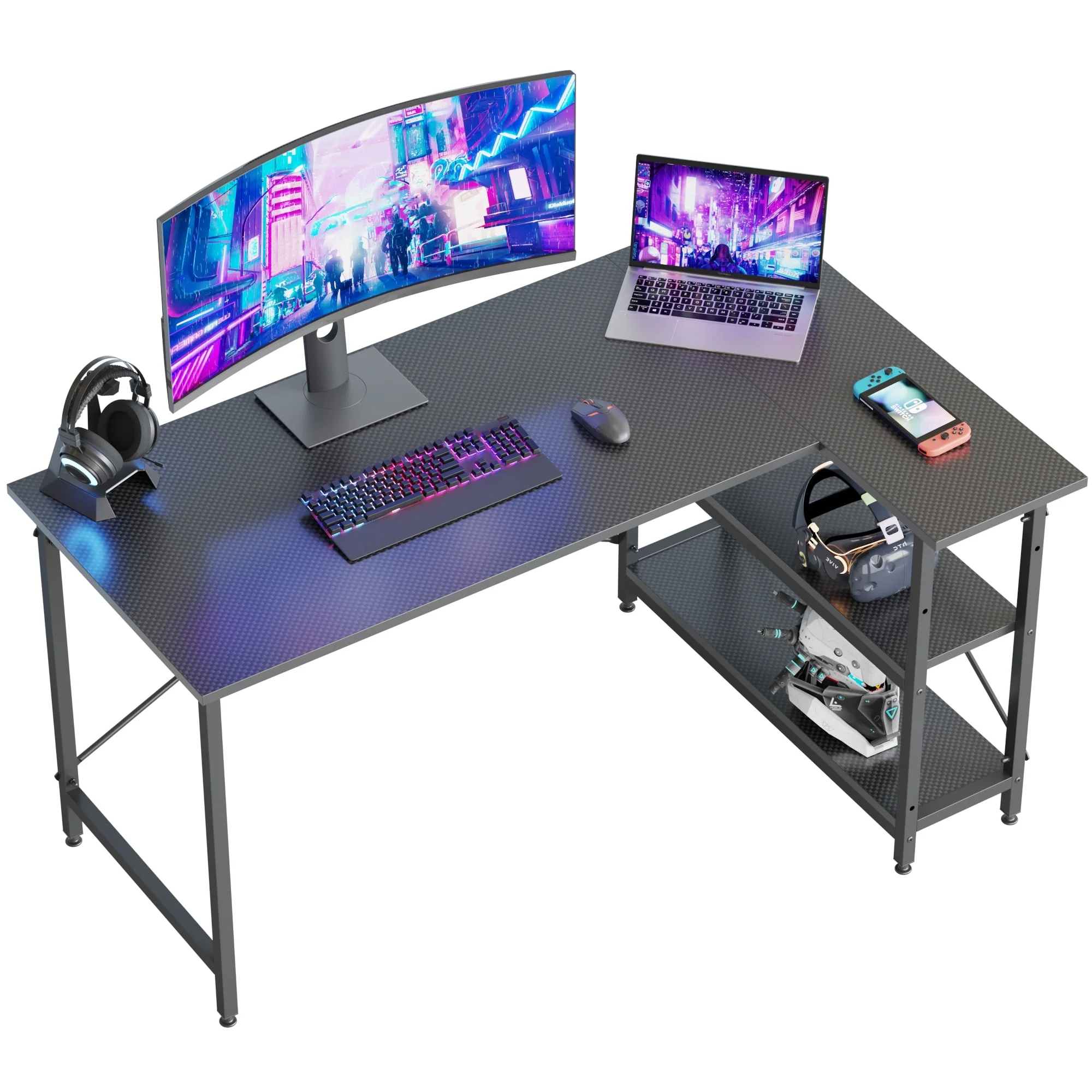 Small L Shaped Computer Desk with Storage Shelves, Compact Corner Workstation for Home Office and Study - Image 72