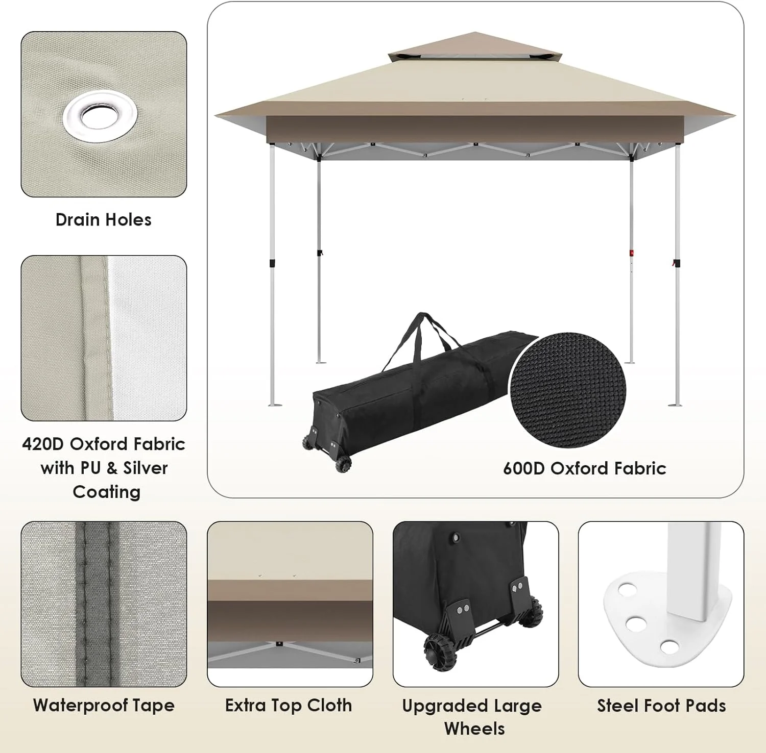 Arlopu White 12' x 12' Ez Pop Up Canopy Tent Portable Instant Folding Shelter Outdoor Camping Canopy Patio Party Gazebo - Image 14