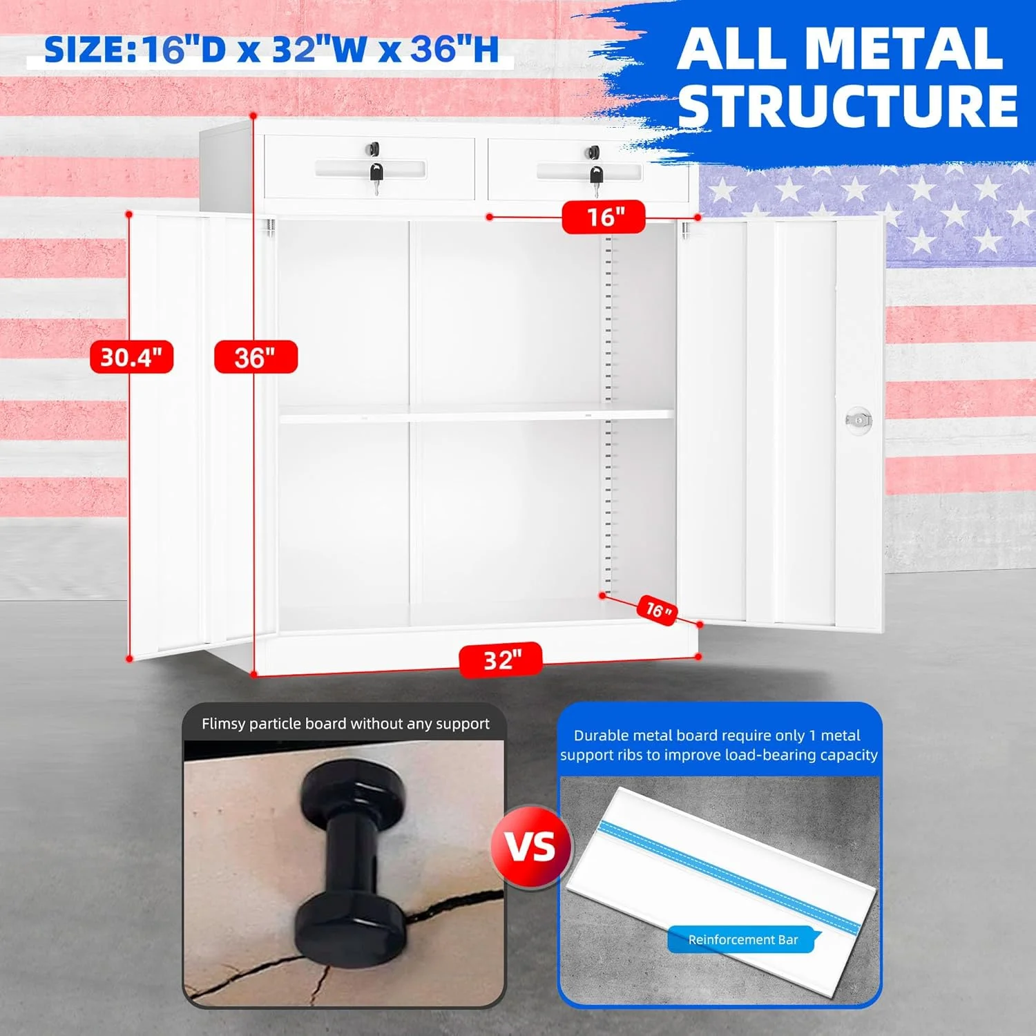 Superday Locking Metal Storage Cabinet with 2 Drawers, Lockable Garage Storage Cabinet with Locking Doors and Adjustable Shelves, Tool Cabinets for Home Office, School, Etc - Image 13