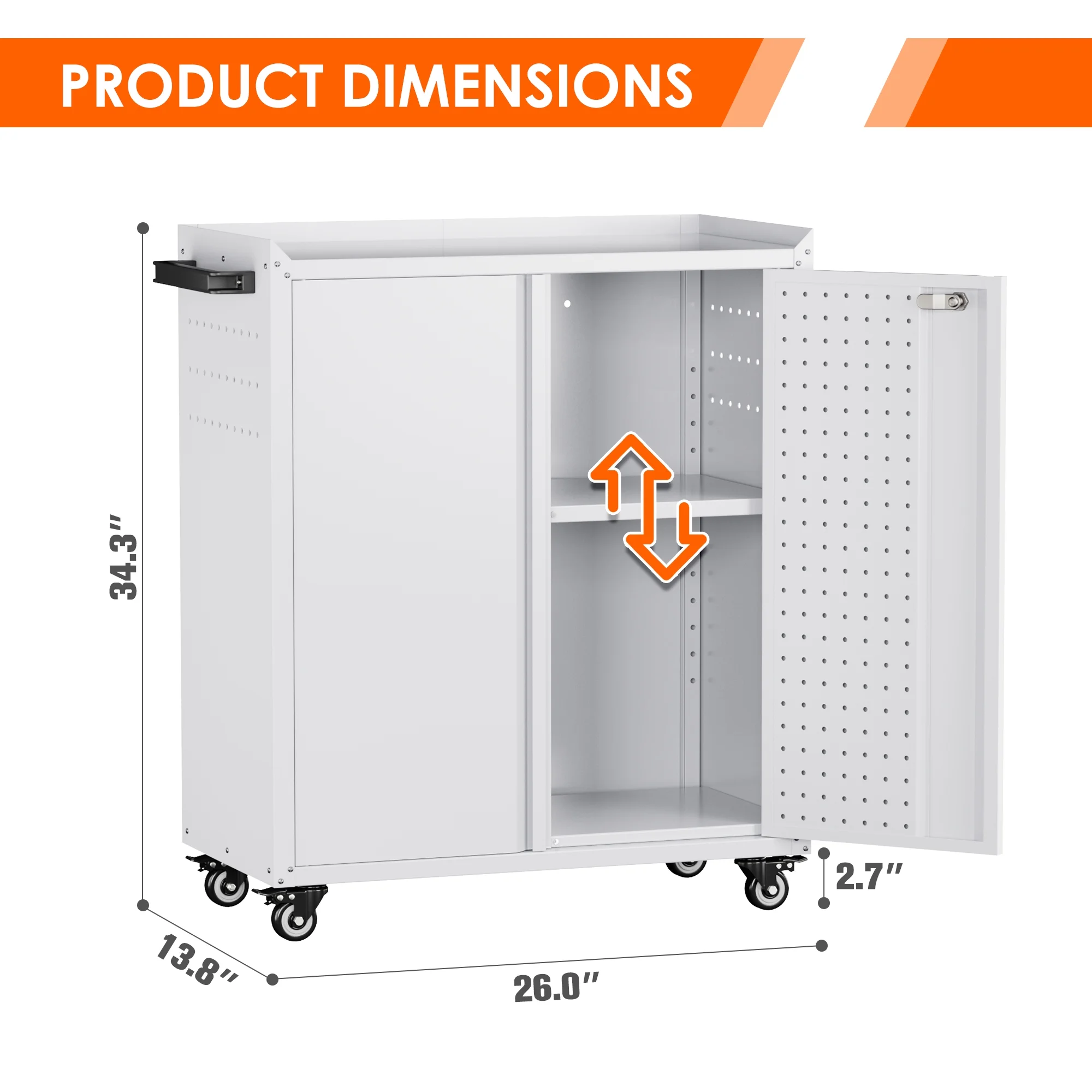 SUXXAN Metal Rolling Cabinet with 2 Swing Doors, Adjustable Shelve, Storage Tool Chest for Garage Utility Room, White - Image 2