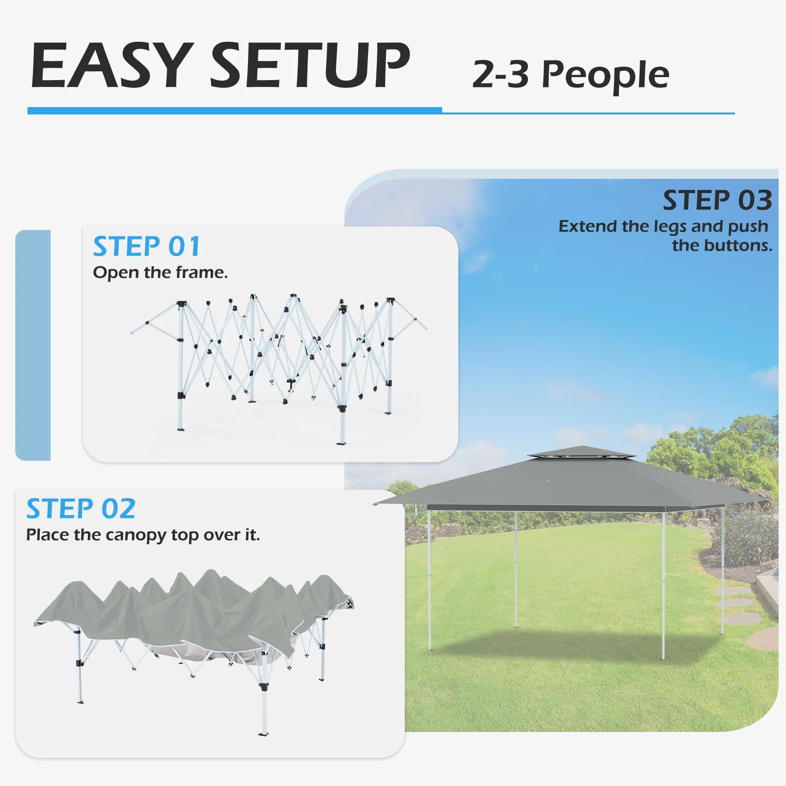 AVAWING 12x12 ft Outdoor Pop-up Canopy Party Tent Easy Setup Patio Wedding Tent, Khaki - Image 39