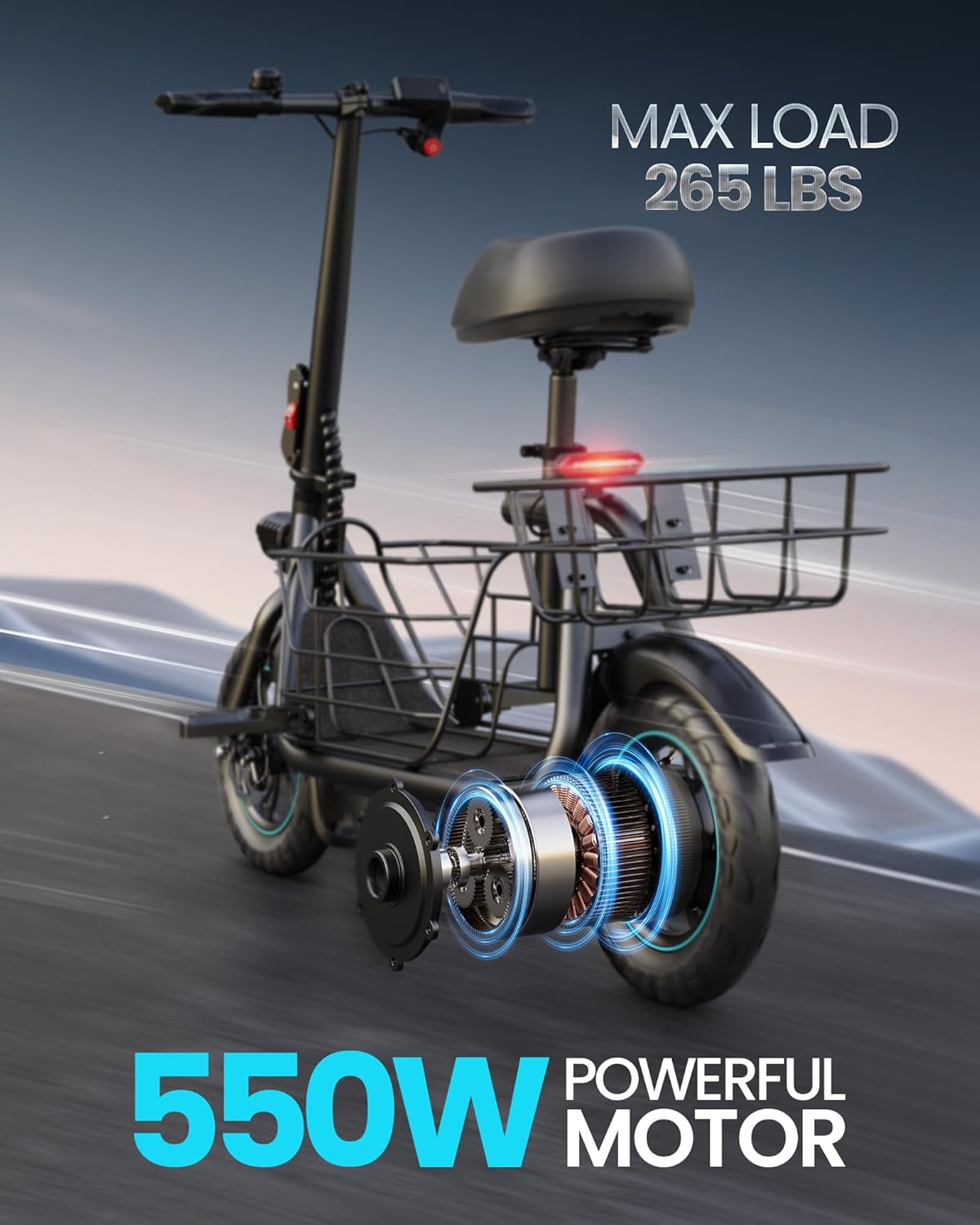 Electric Scooter with Large Basket, 550W Motor - Image 4