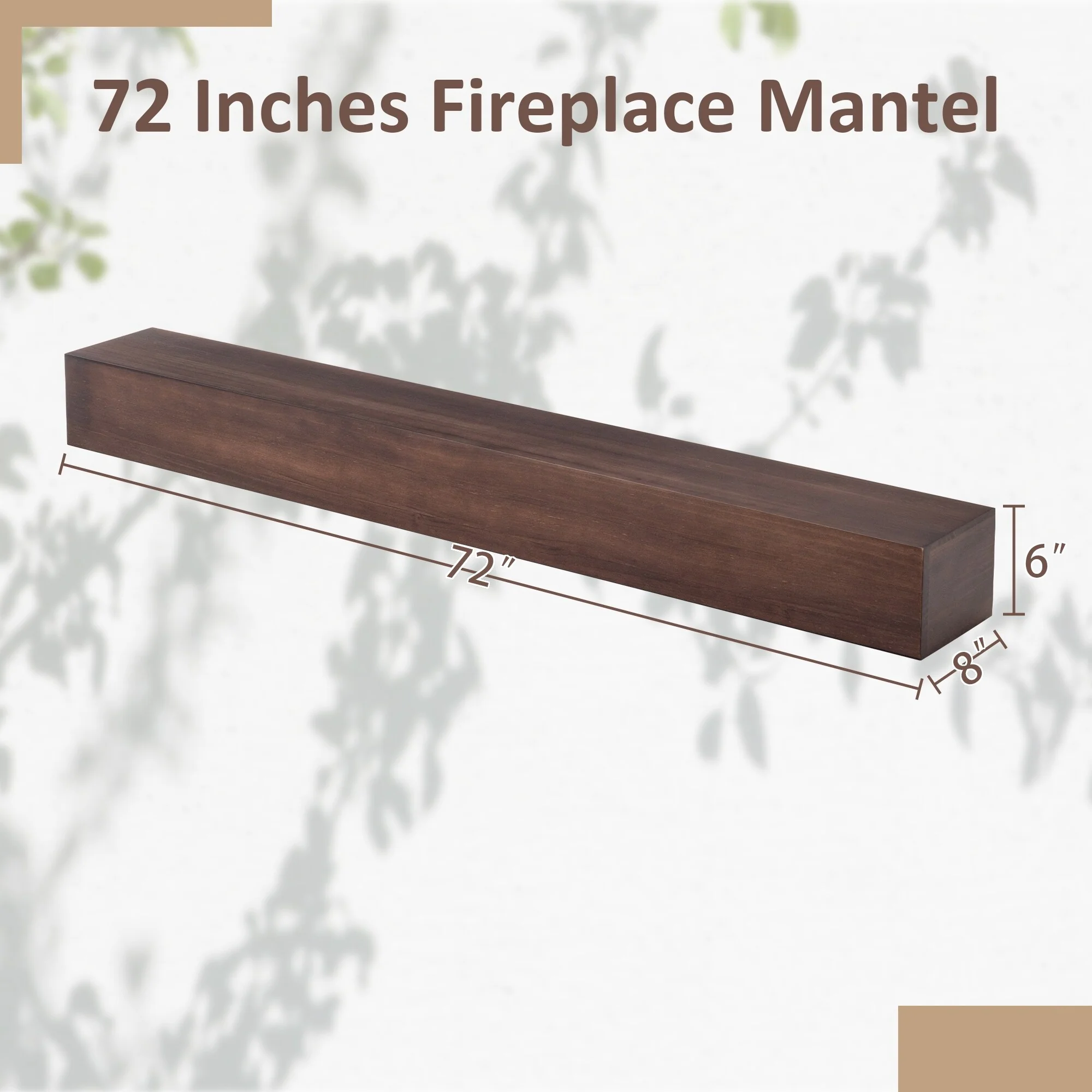 72 Inch Solid Pine Fireplace Mantel, Wall Mounted Floating Shelf in Brown - Image 8