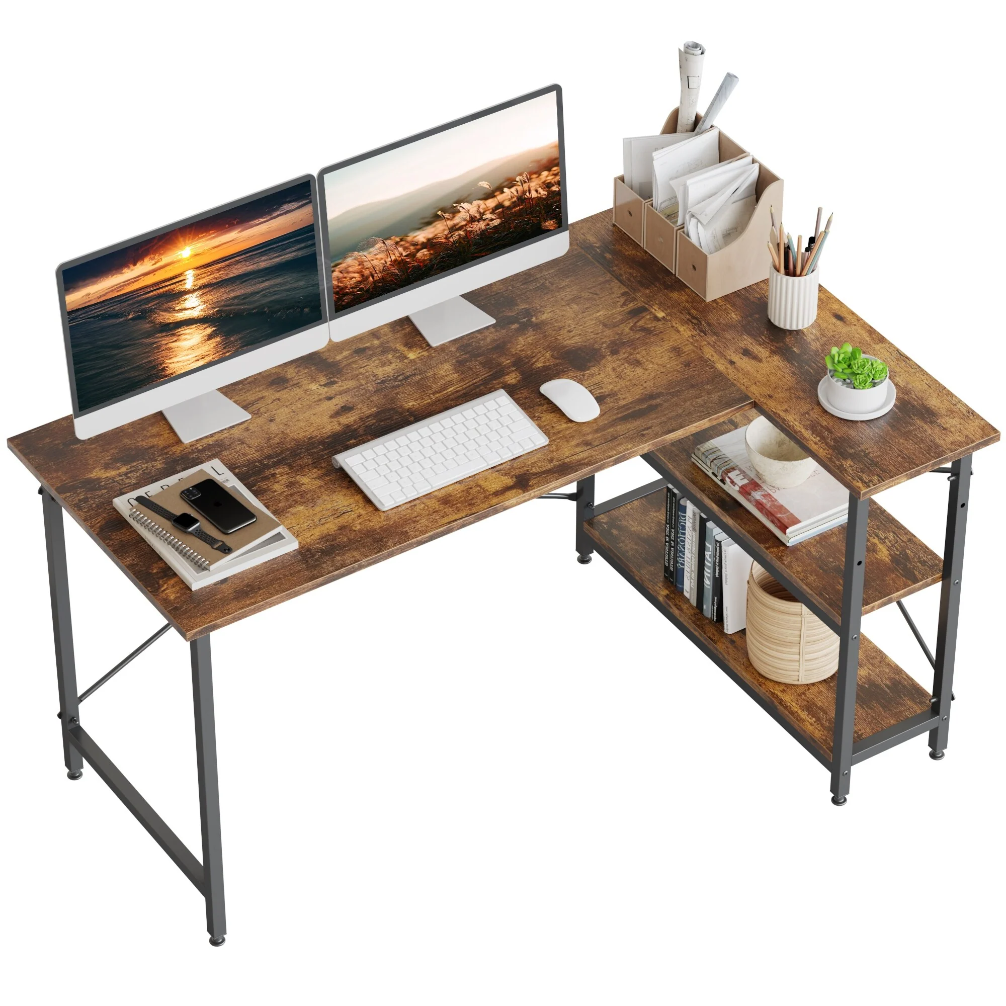 Small L Shaped Computer Desk with Storage Shelves, Compact Corner Workstation for Home Office and Study - Image 113